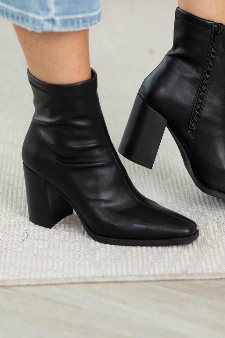 MIA Black Leather Block Heel Bootie