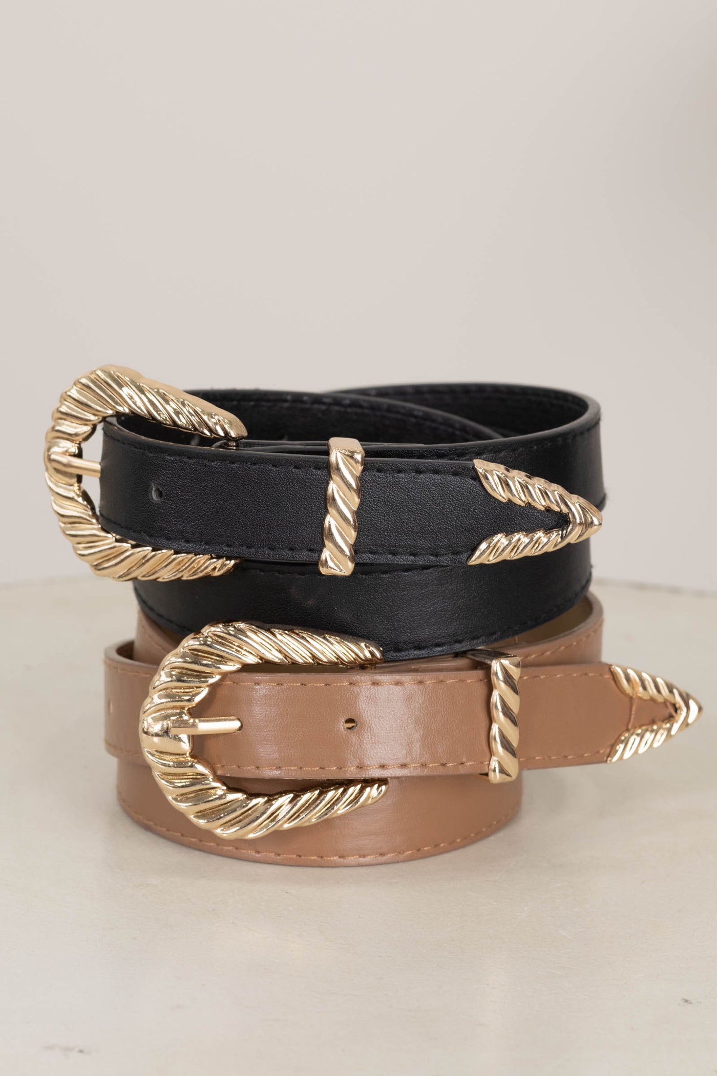 Western Carved Buckle Faux Leather Belts