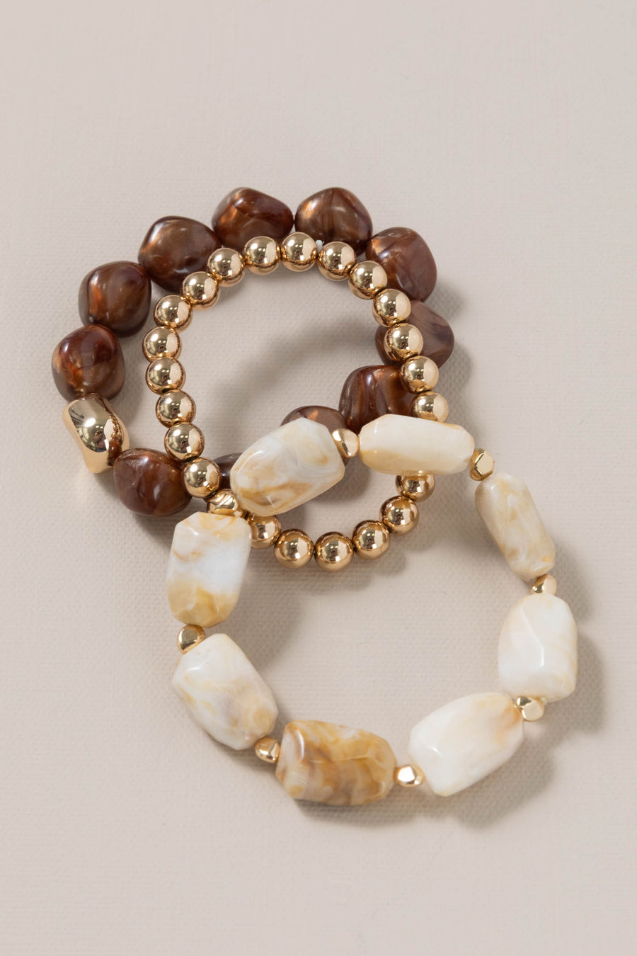 Brown and Beige Mixed Bead Stretch Bracelets