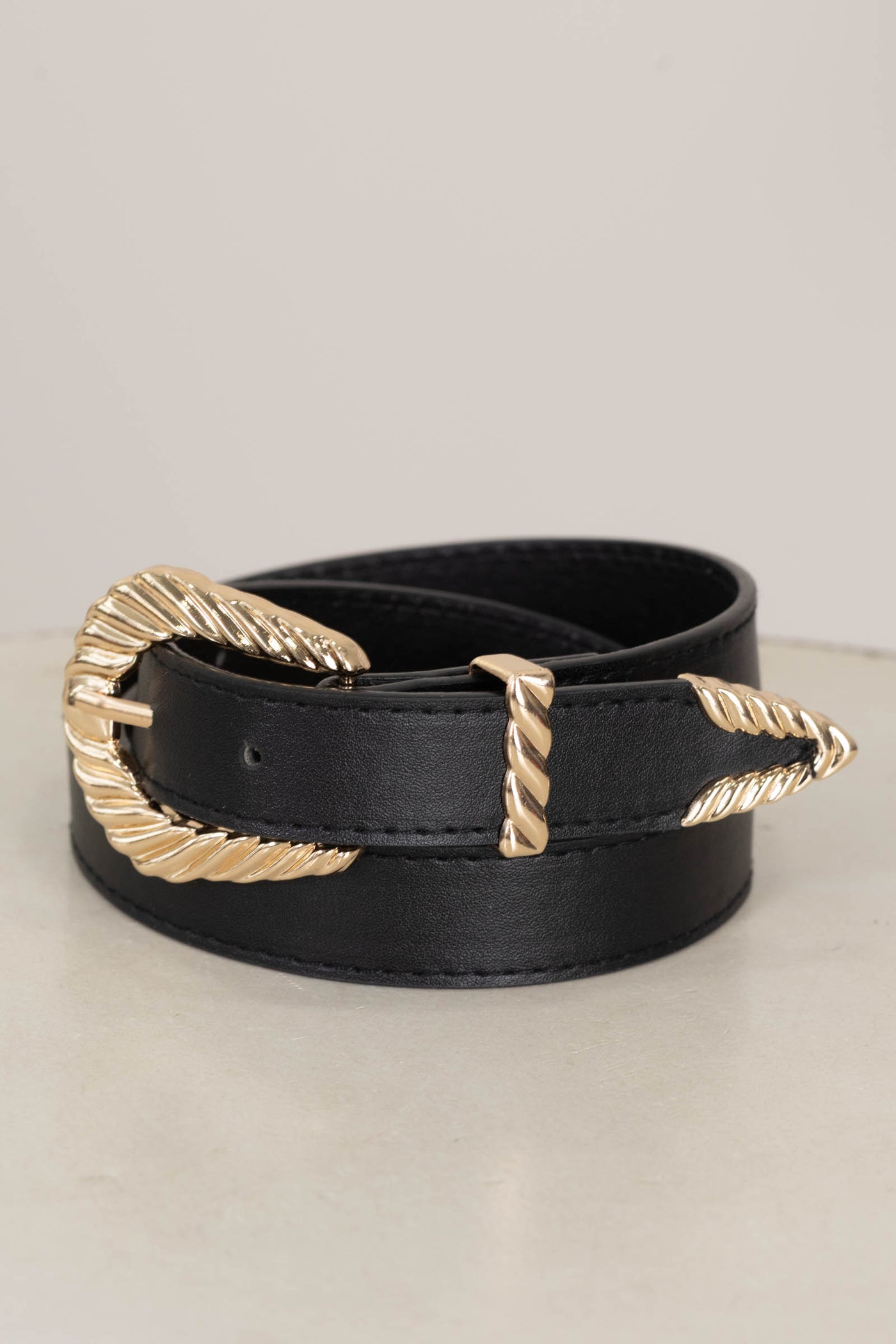 Western Carved Buckle Faux Leather Belts