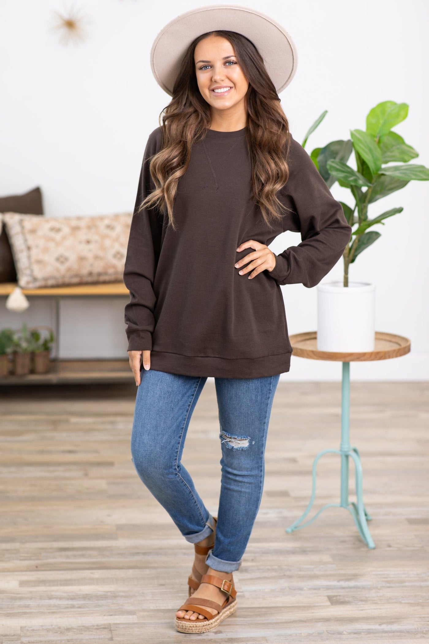 Brown Raglan Sleeve Sweatshirt - Filly Flair