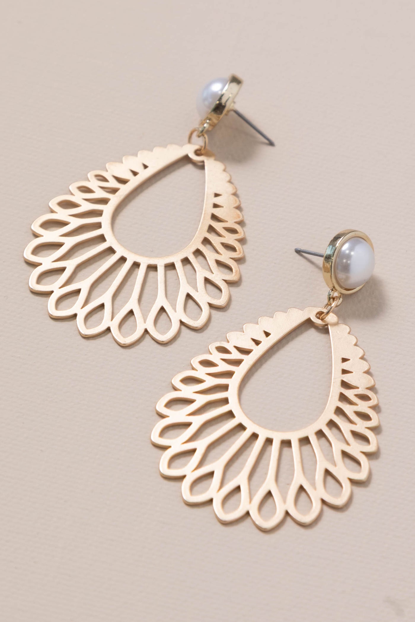 Pearl With Matte Gold Teardrop Shape Earrings