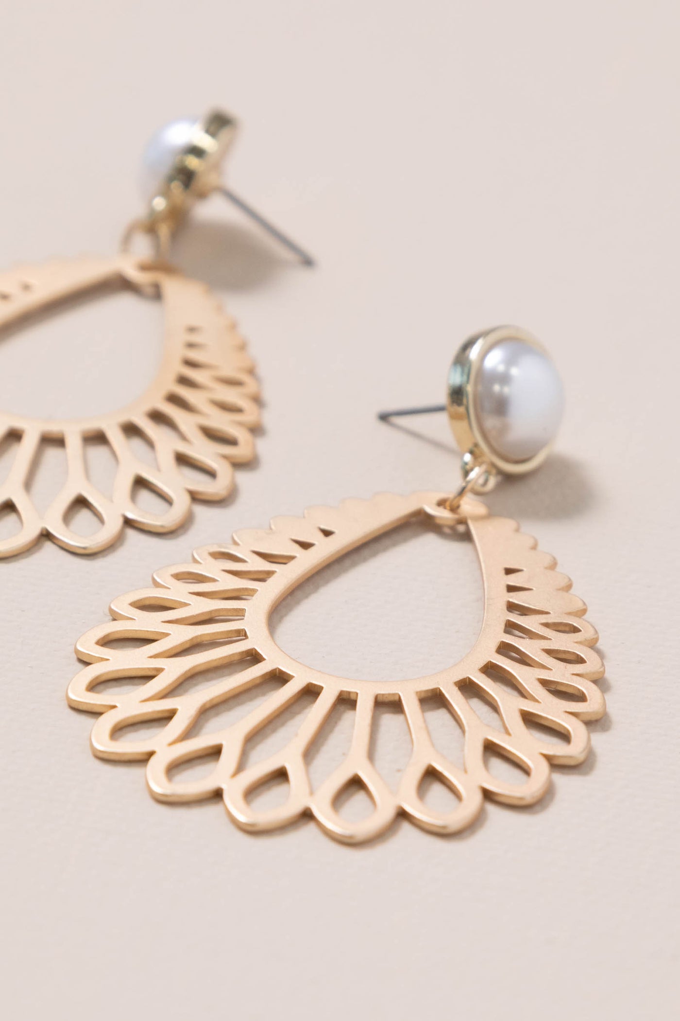 Pearl With Matte Gold Teardrop Shape Earrings