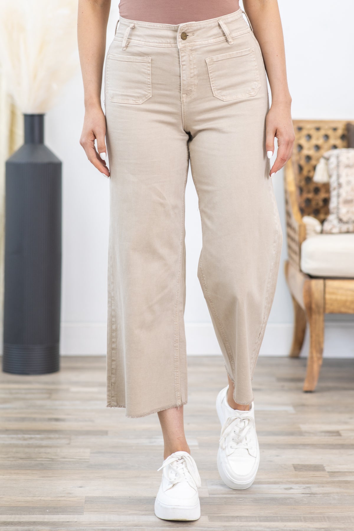 Cropped Wide Leg Jeans Ecru Wash - SPANX main image 1
