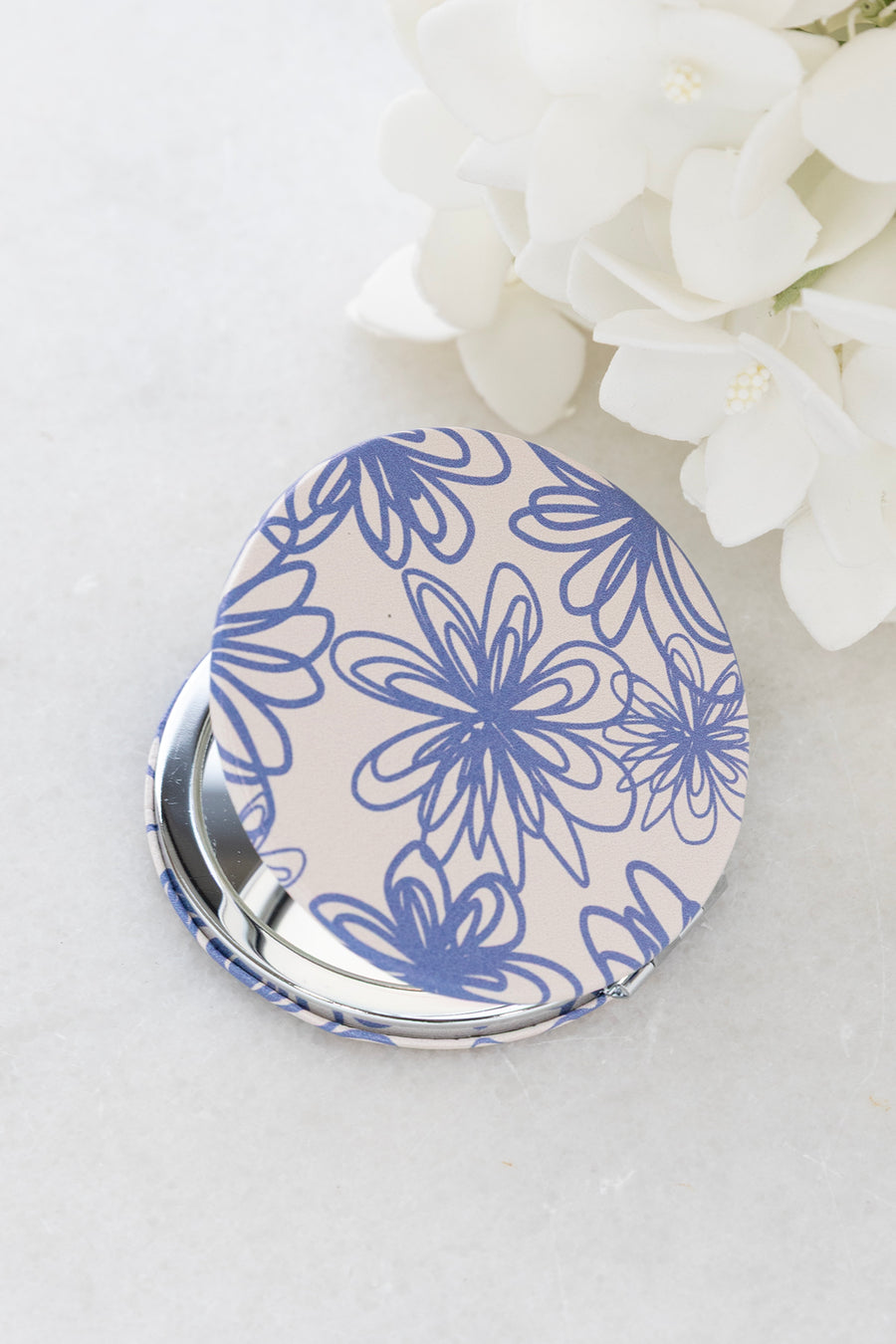 Purple Floral Compact Double Sided Mirror