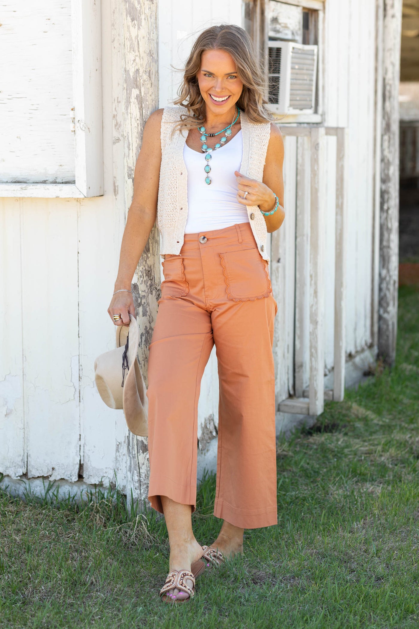 Crochet V-Neck Knit Vest Tops