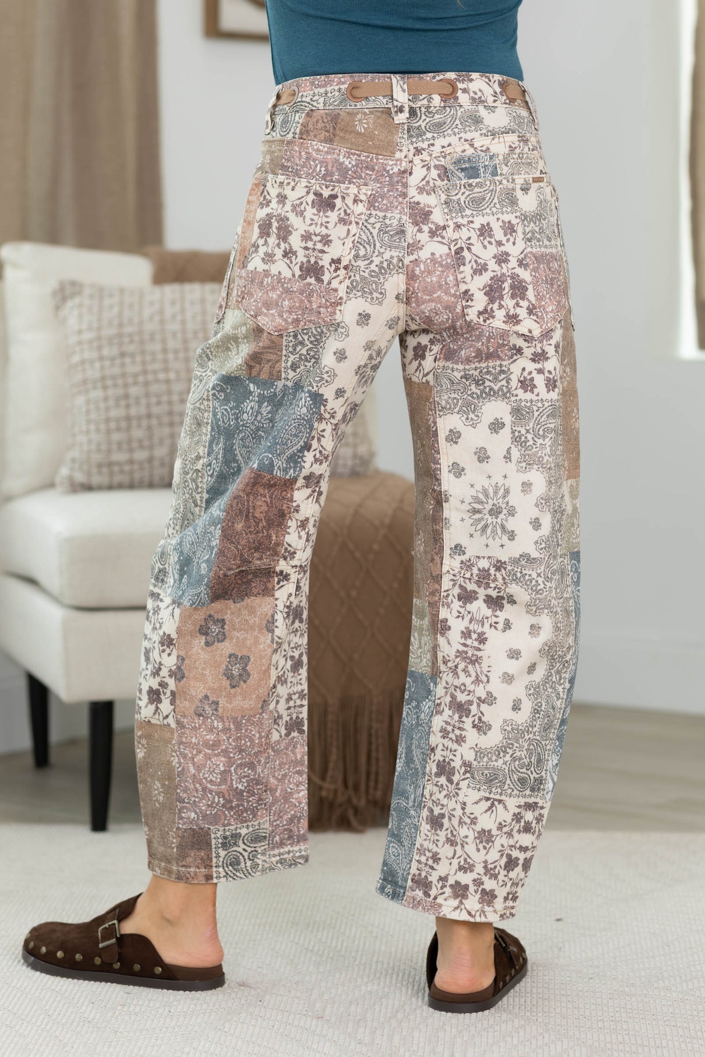 Risen Patchwork Crop Barrel Pants