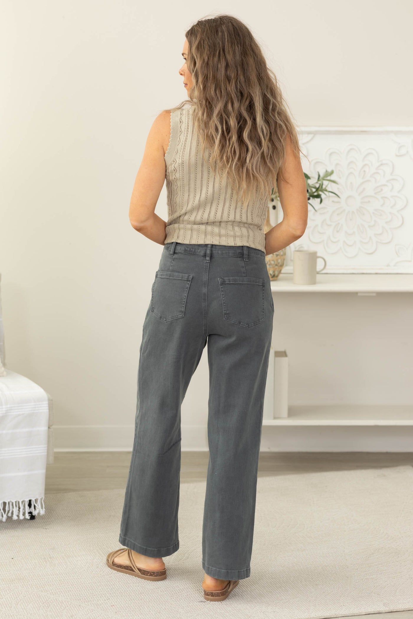 Straight Leg Utility Pocket Color Denim Pants