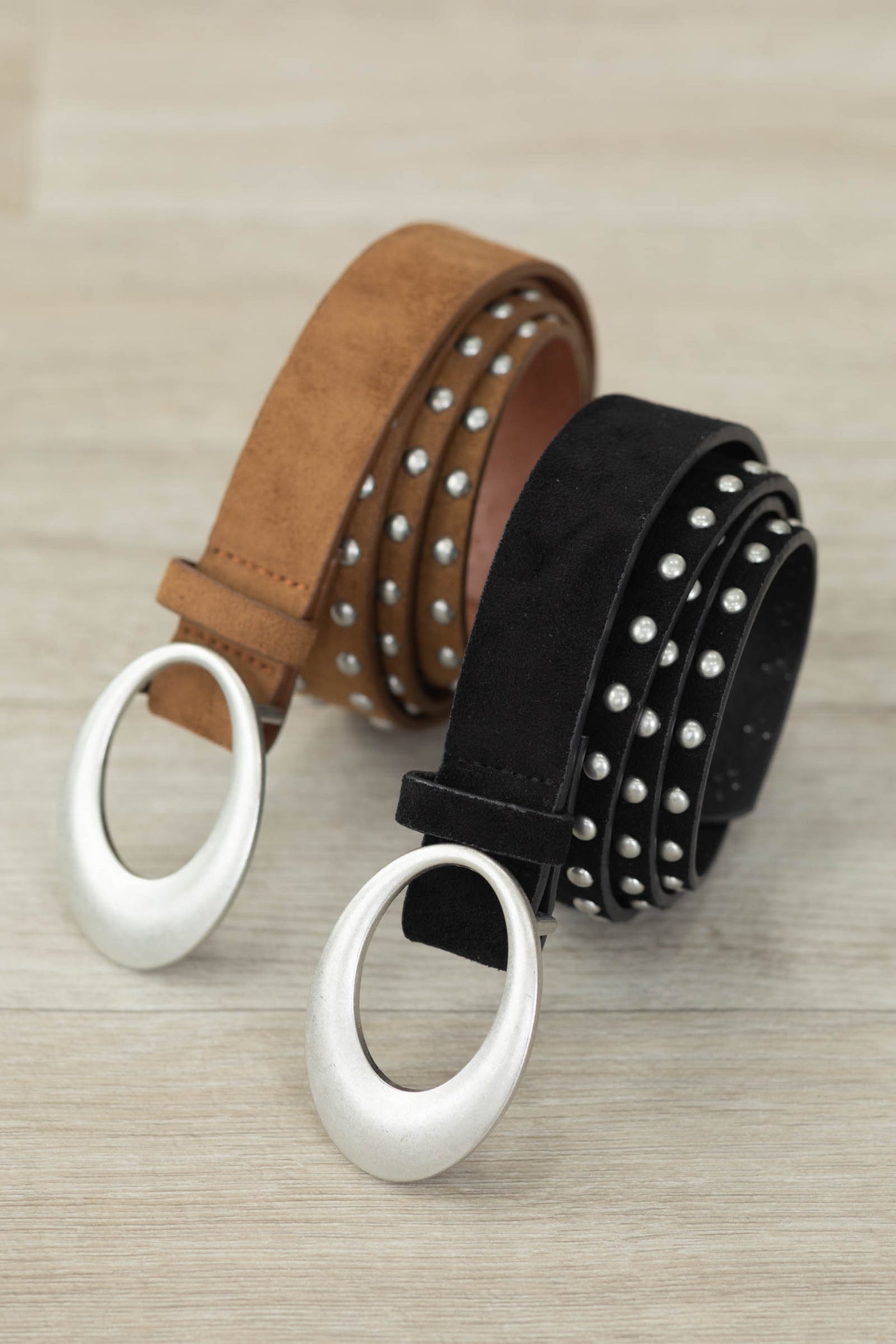 Silver Double Studded Trim Vegan Leather Belt