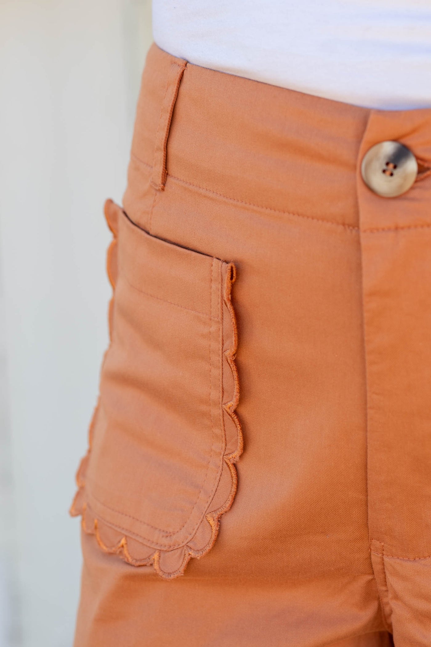Orange Scalloped Pocket Straight Leg Pants