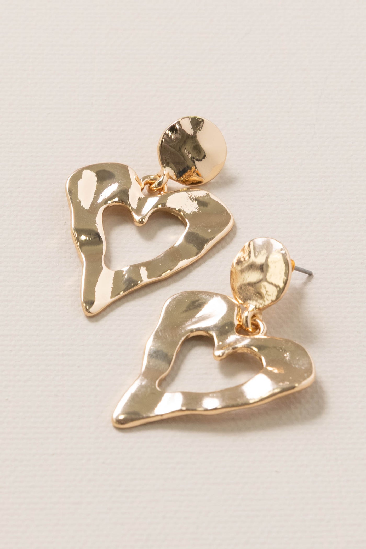 Gold Hammered Heart Earrings
