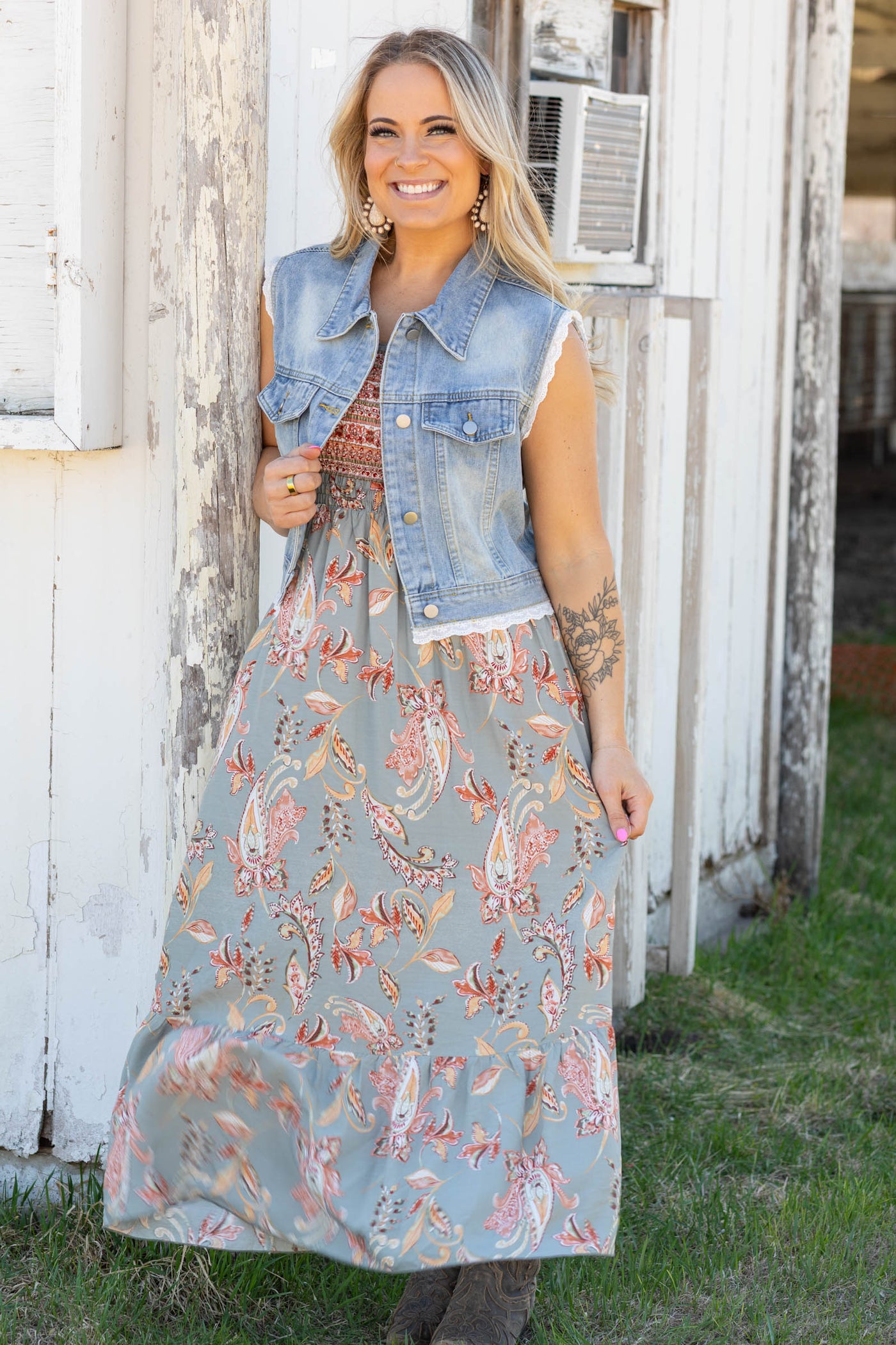 Denim Vest With Lace Trim