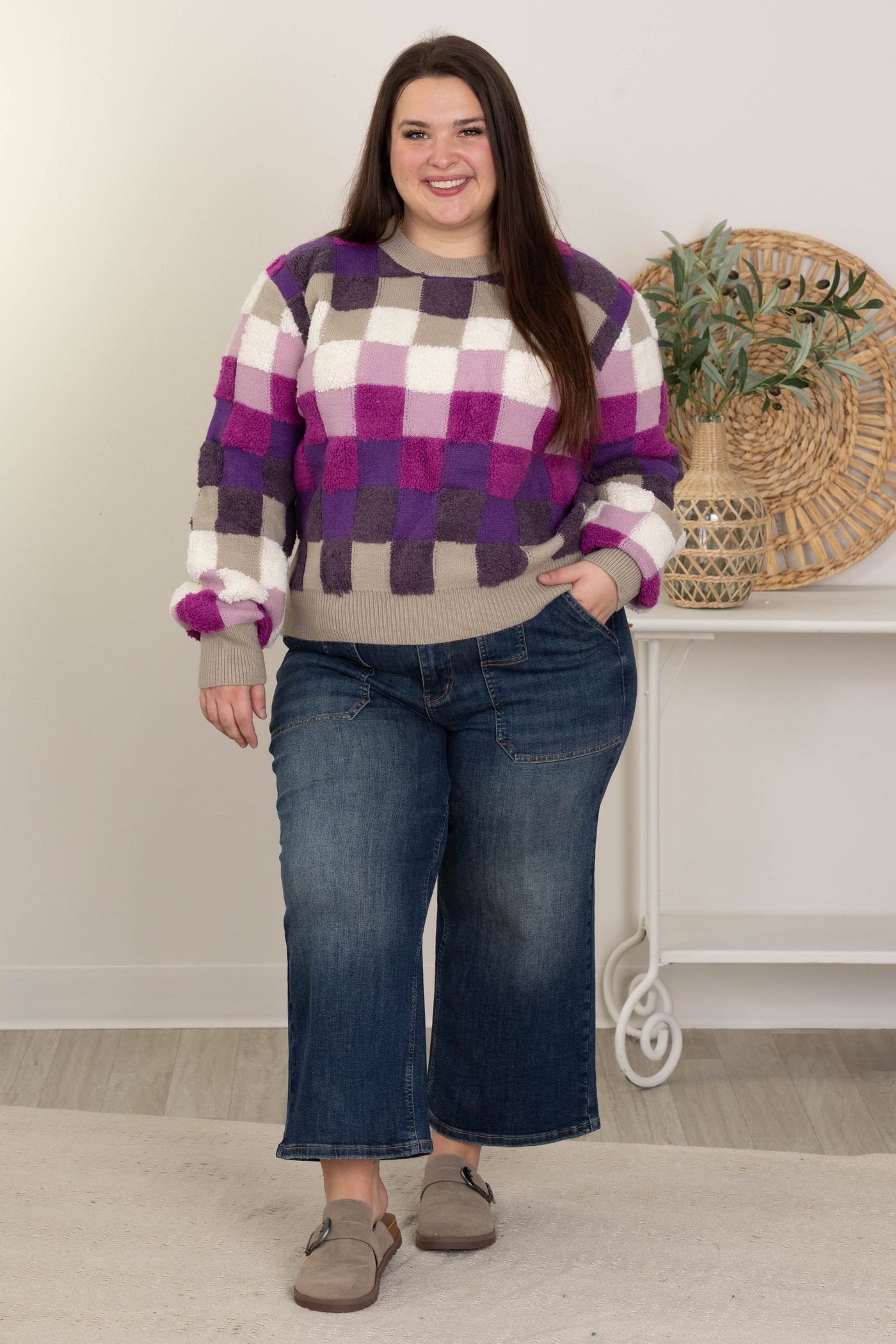Purple Multicolor Checker Sweater
