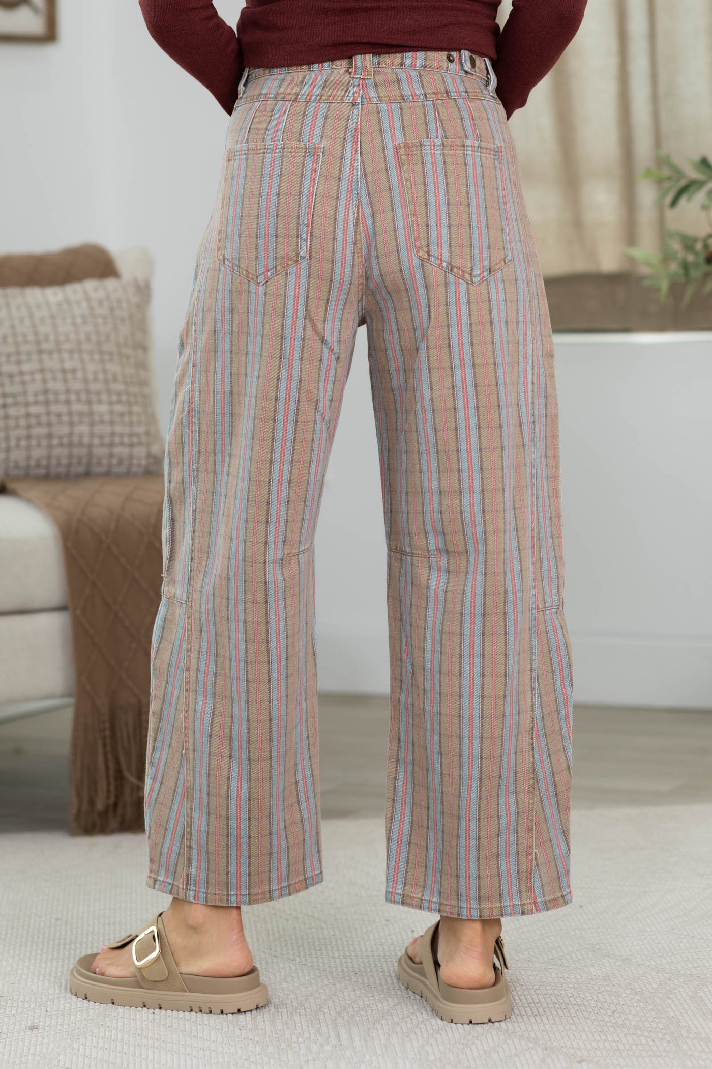 Mocha Multicolor Striped Pants- 100% Cotton