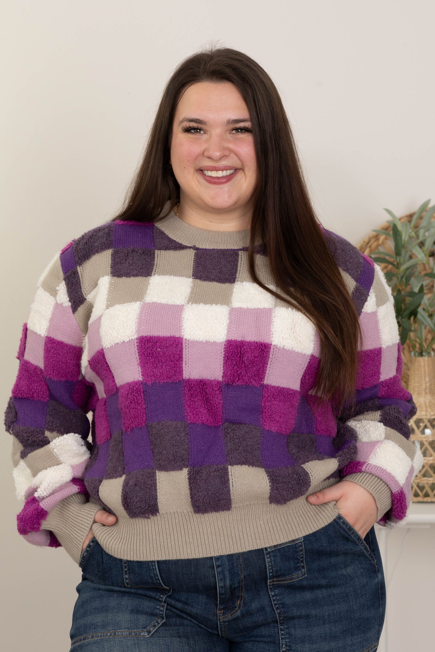 Purple Multicolor Checker Sweater