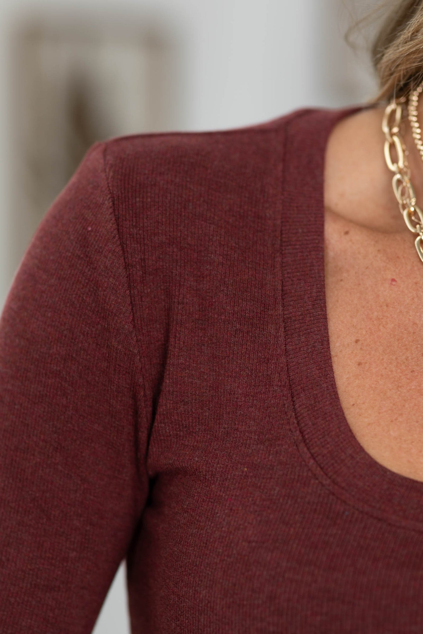 Ultra Soft Classic Ribbed Scoop Long Sleeve Knit Top