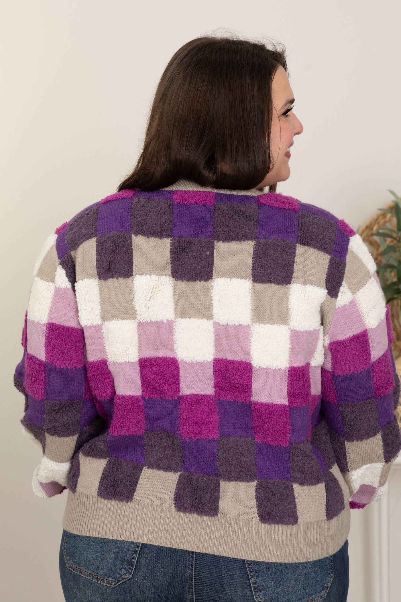 Purple Multicolor Checker Sweater