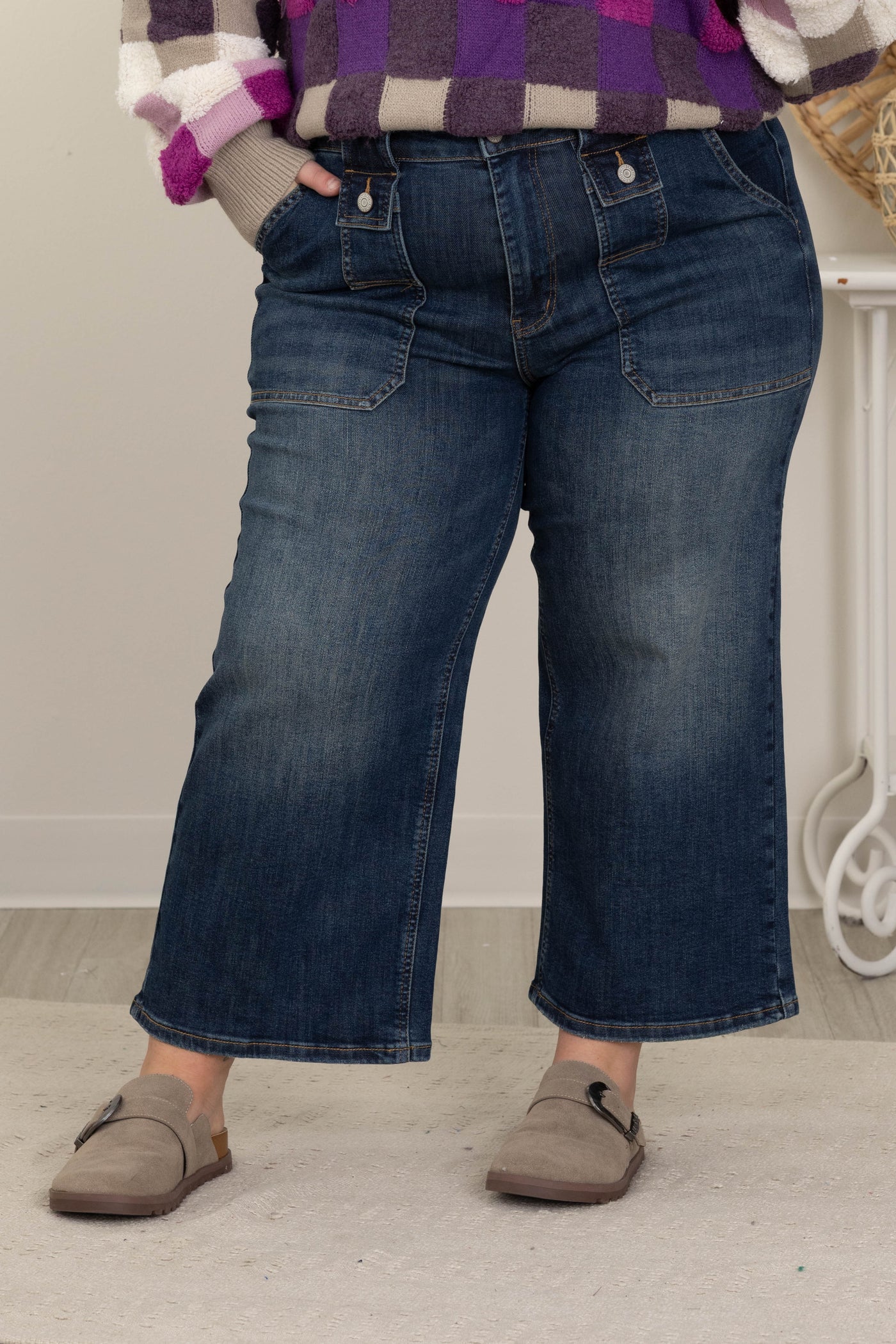 Judy Blue Wide Crop Utility & Patch Pocket Jean