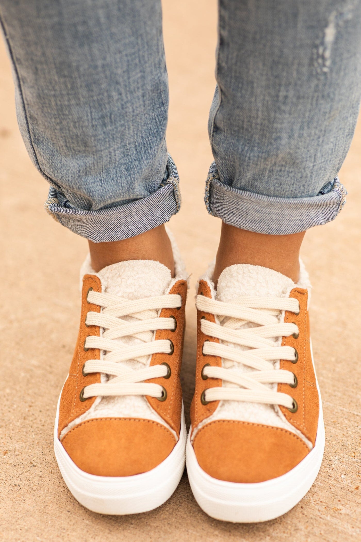 Cinnamon and Beige Lace Up Sneakers - Filly Flair