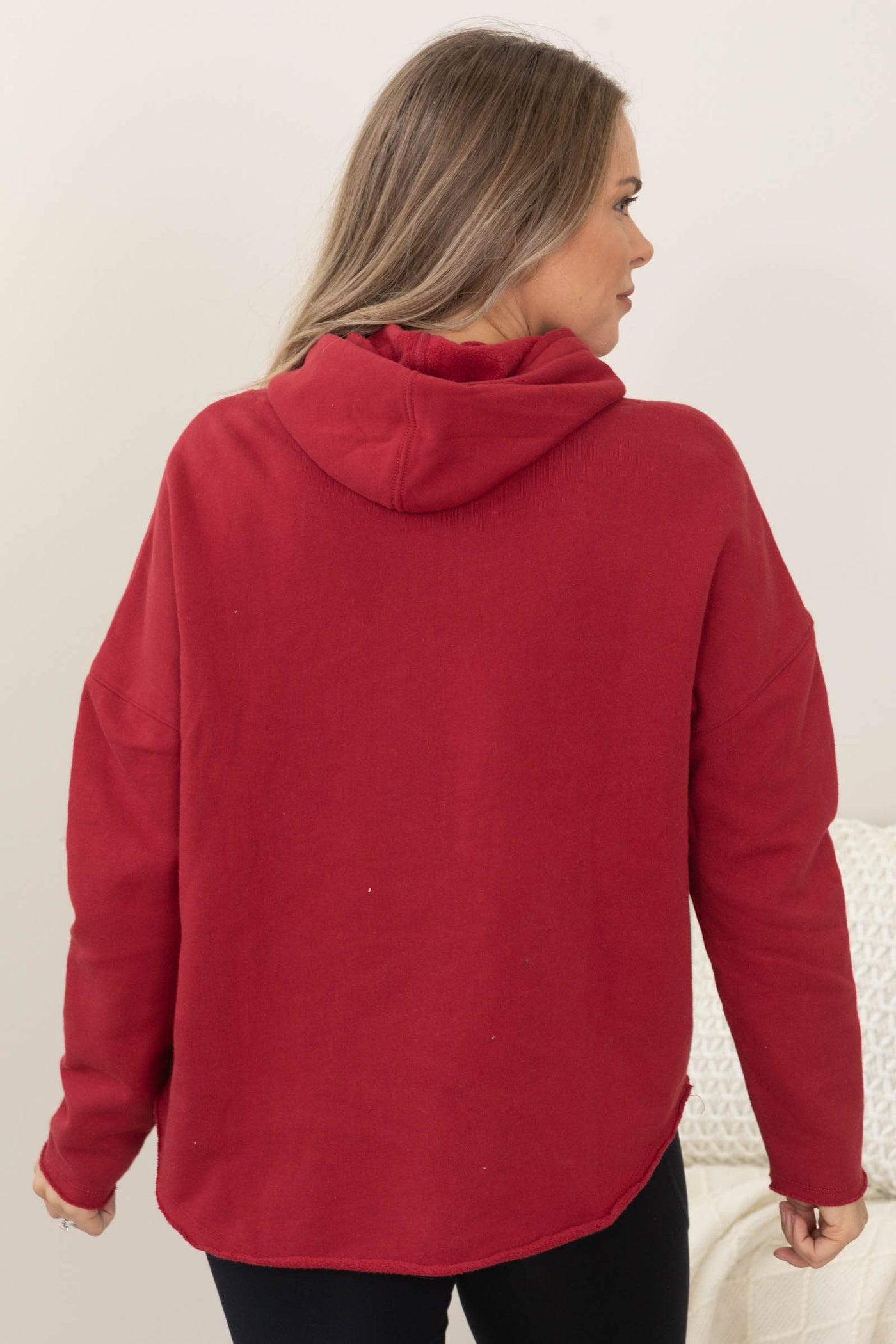 Raw Edge Round Hem French Terry Hoodie