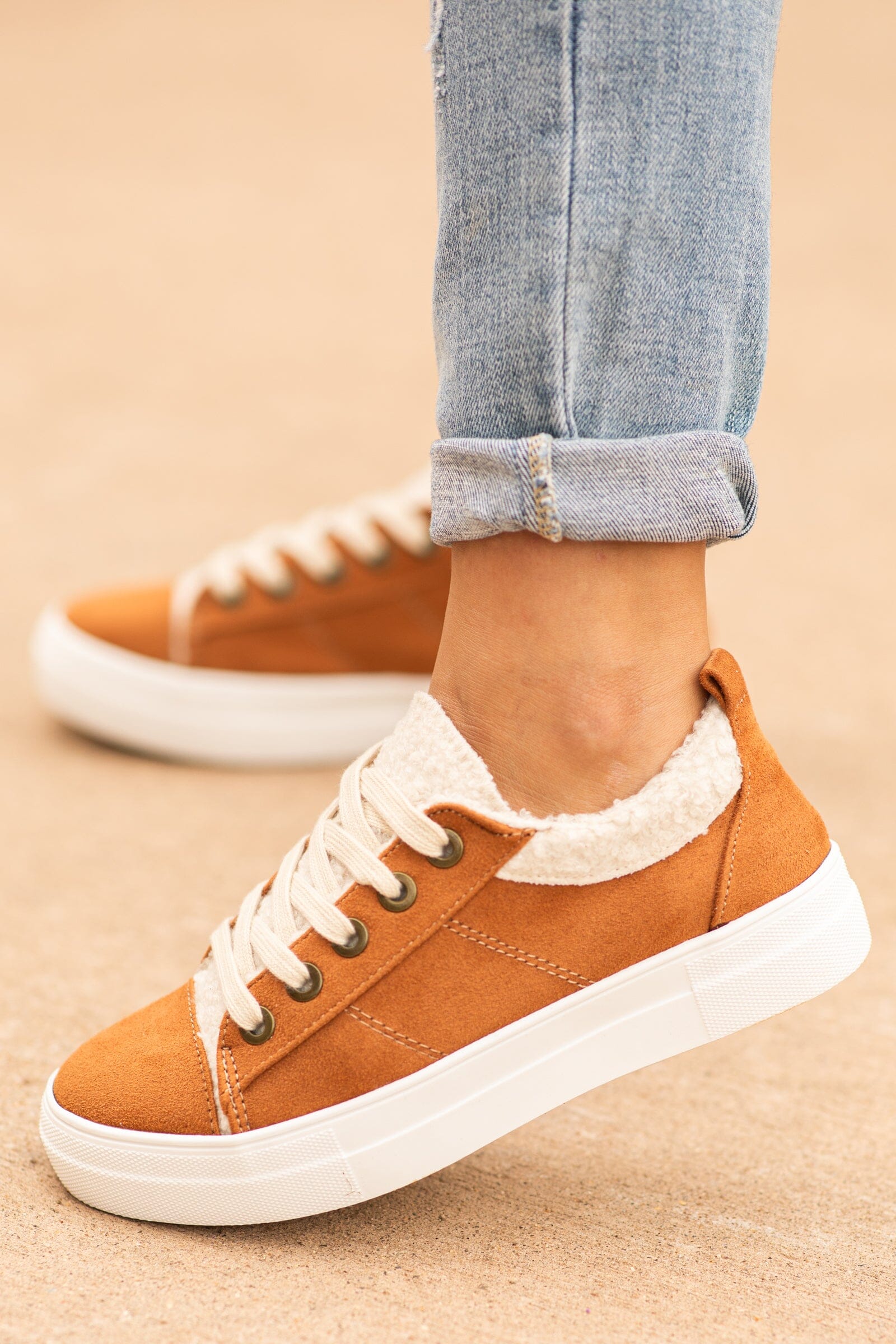 Cinnamon and Beige Lace Up Sneakers - Filly Flair