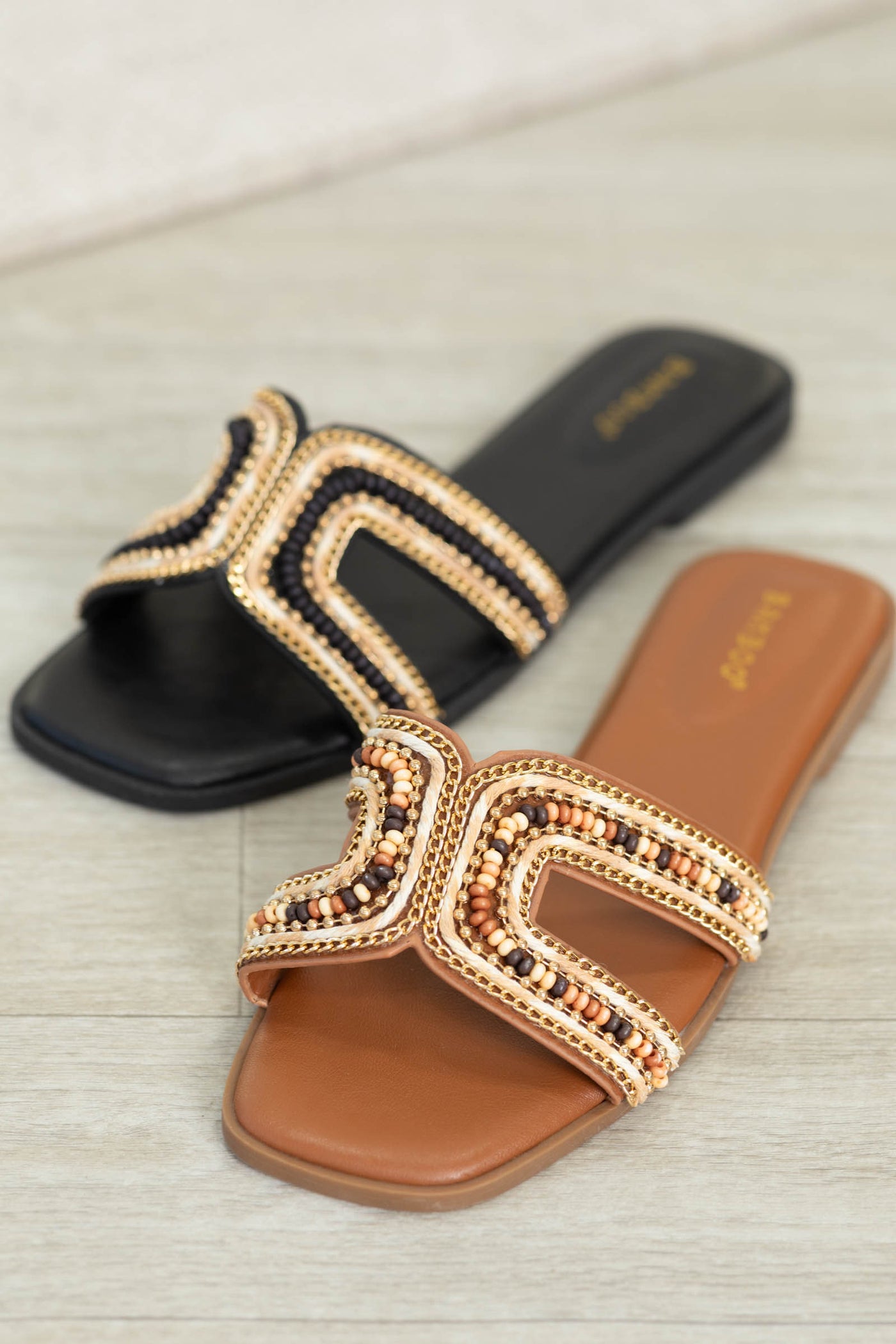 Multi-texture Artisan Beaded Slide Sandals