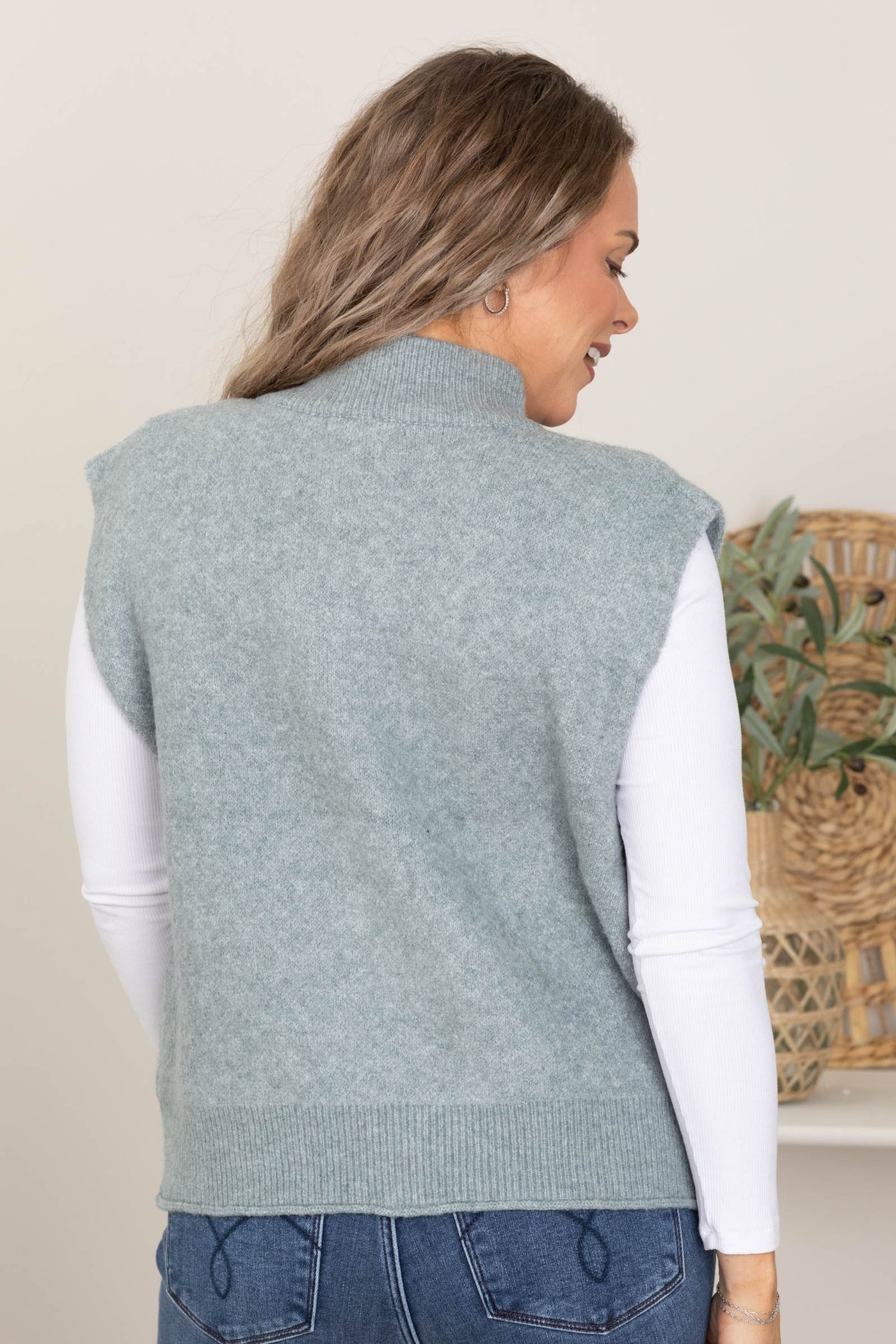 Zip Up Sweater Vests With Patch Pockets