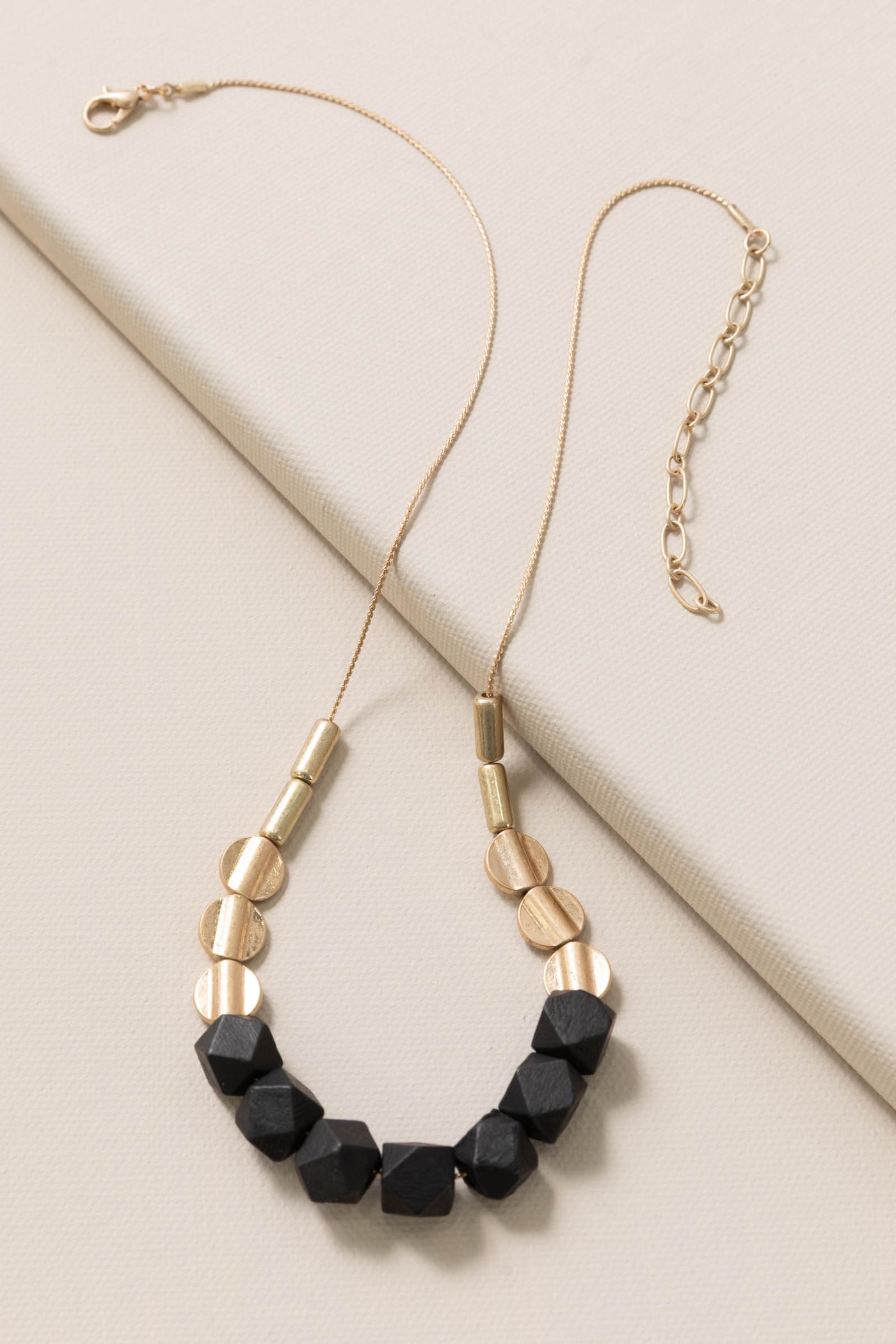 Black Wood And Metallic Beaded Necklace