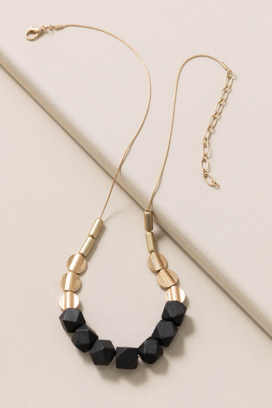 Black Wood And Metallic Beaded Necklace