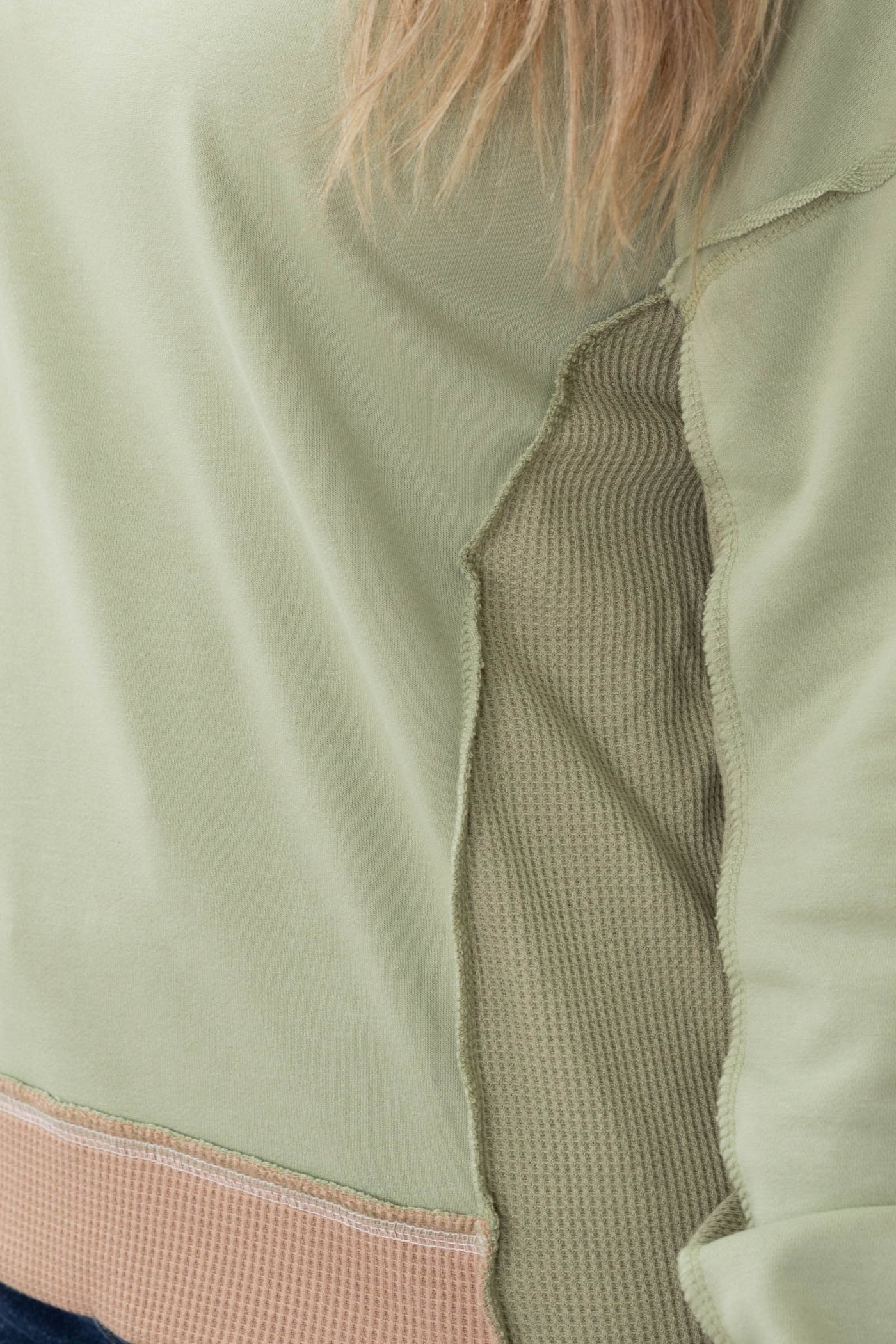 Sage And Tan Boyfriend Fit Contrast Trim Top