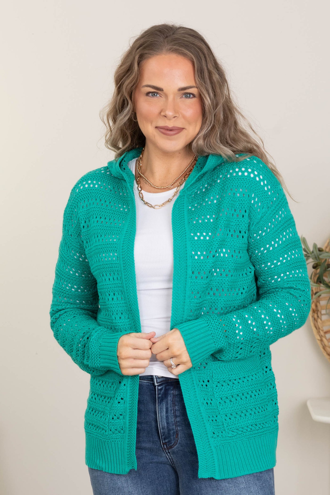 Light Teal Crochet Hoodie Sweater Cardigan