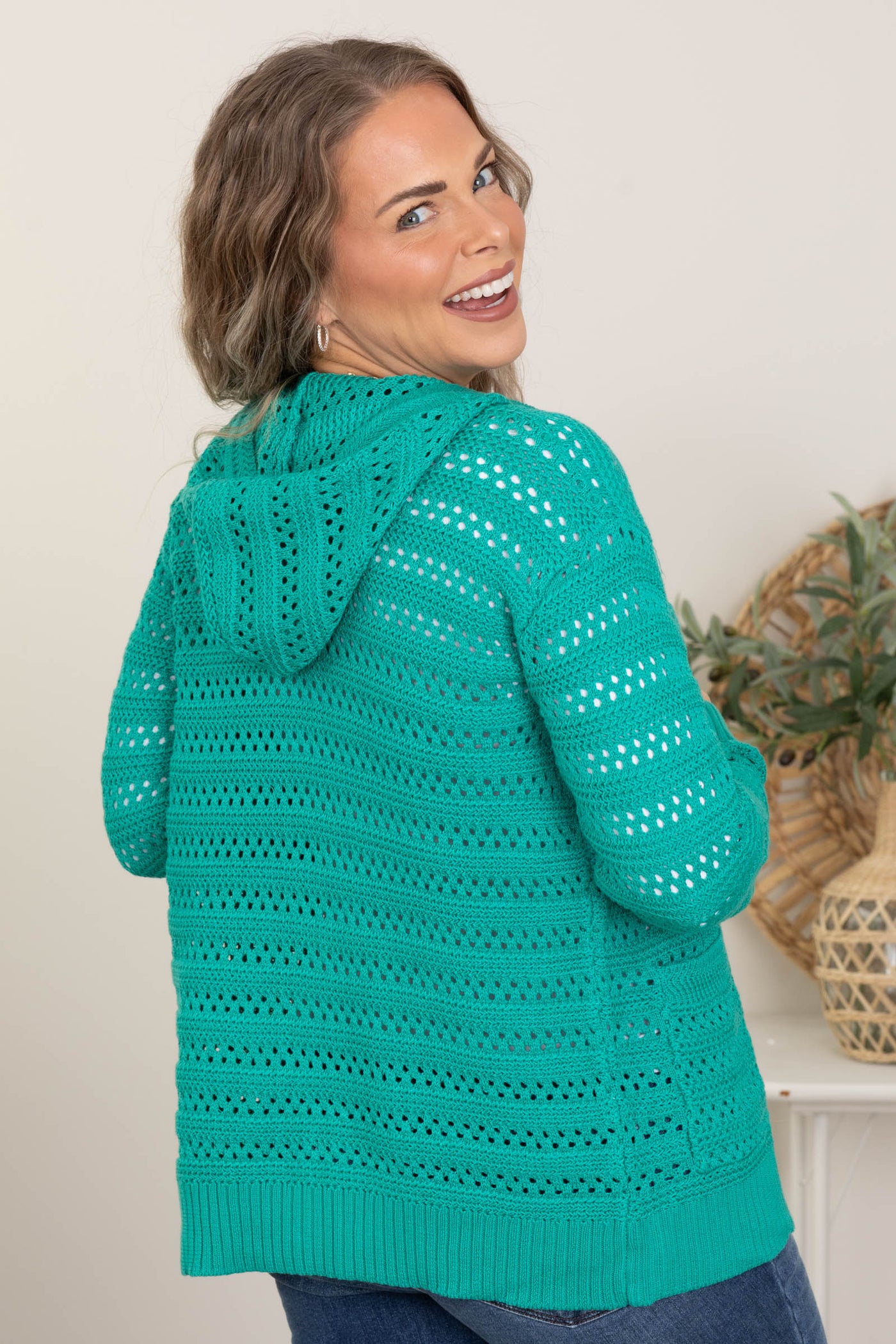 Light Teal Crochet Hoodie Sweater Cardigan