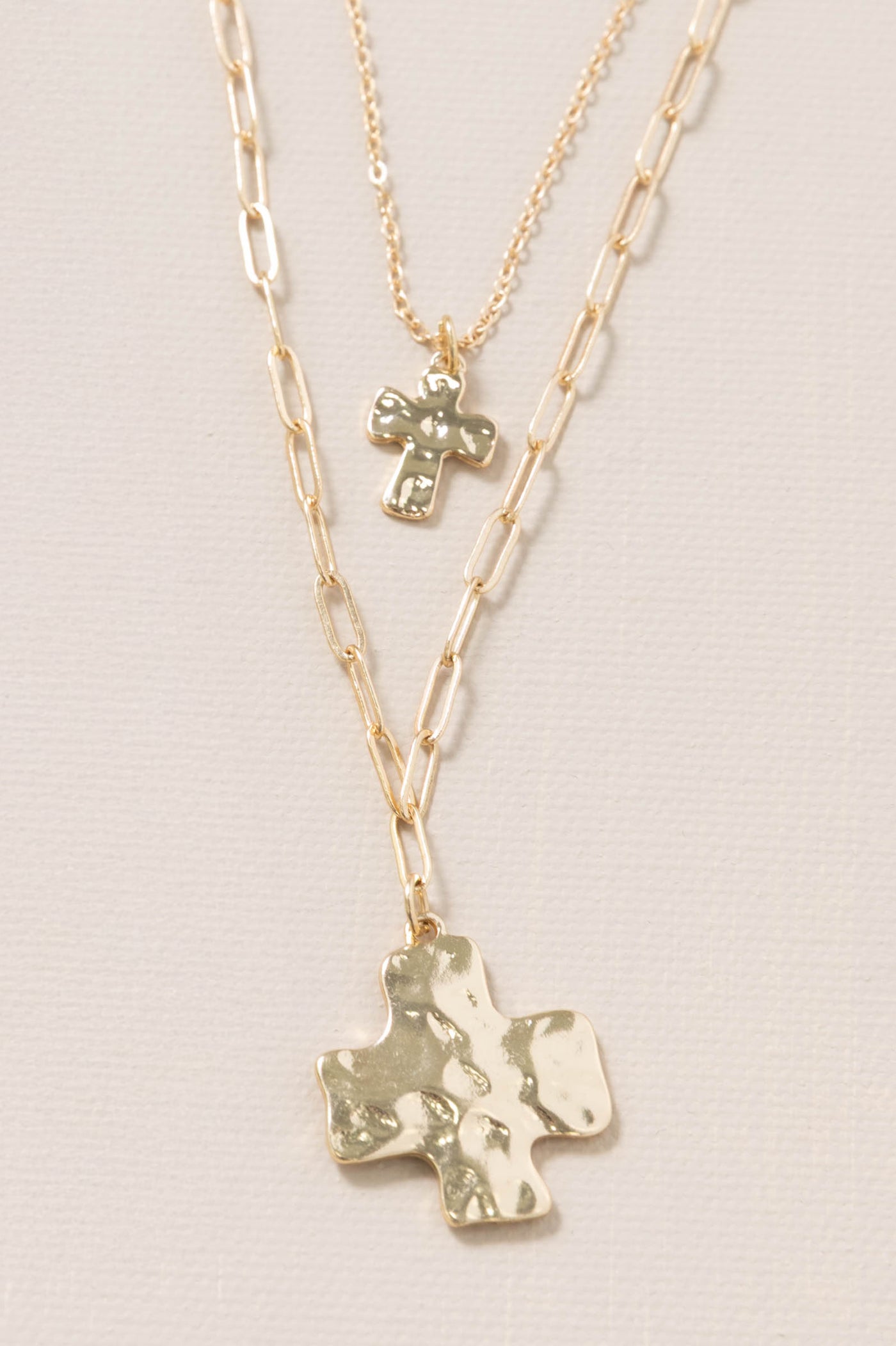 Layered Hammered Cross Pendant Necklaces