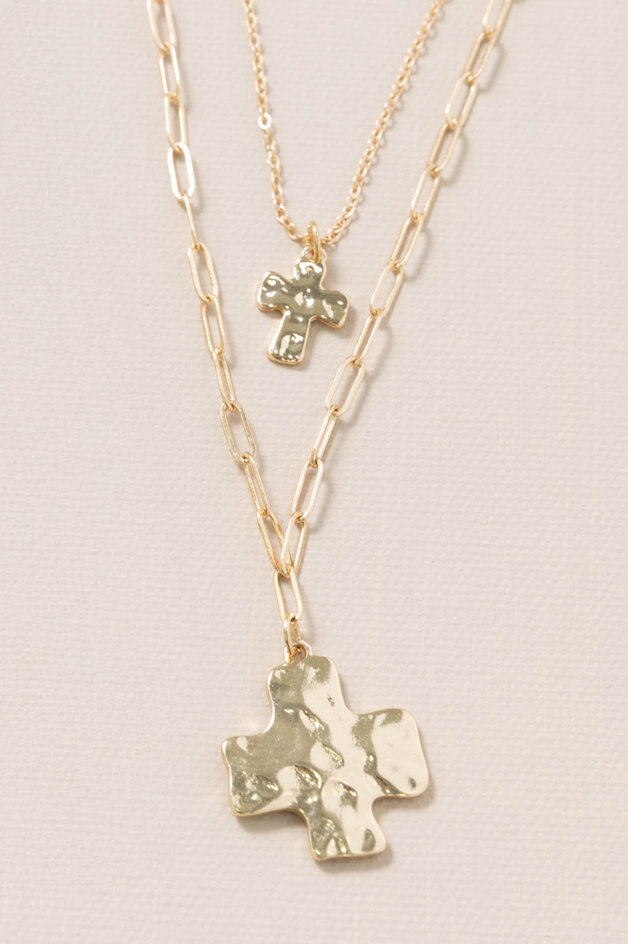 Layered Hammered Cross Pendant Necklaces
