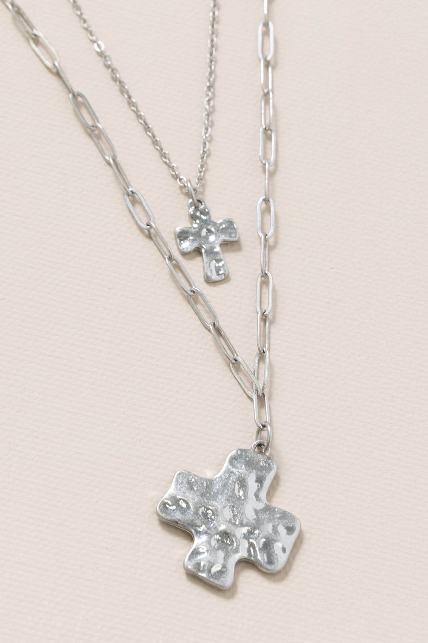 Layered Hammered Cross Pendant Necklaces