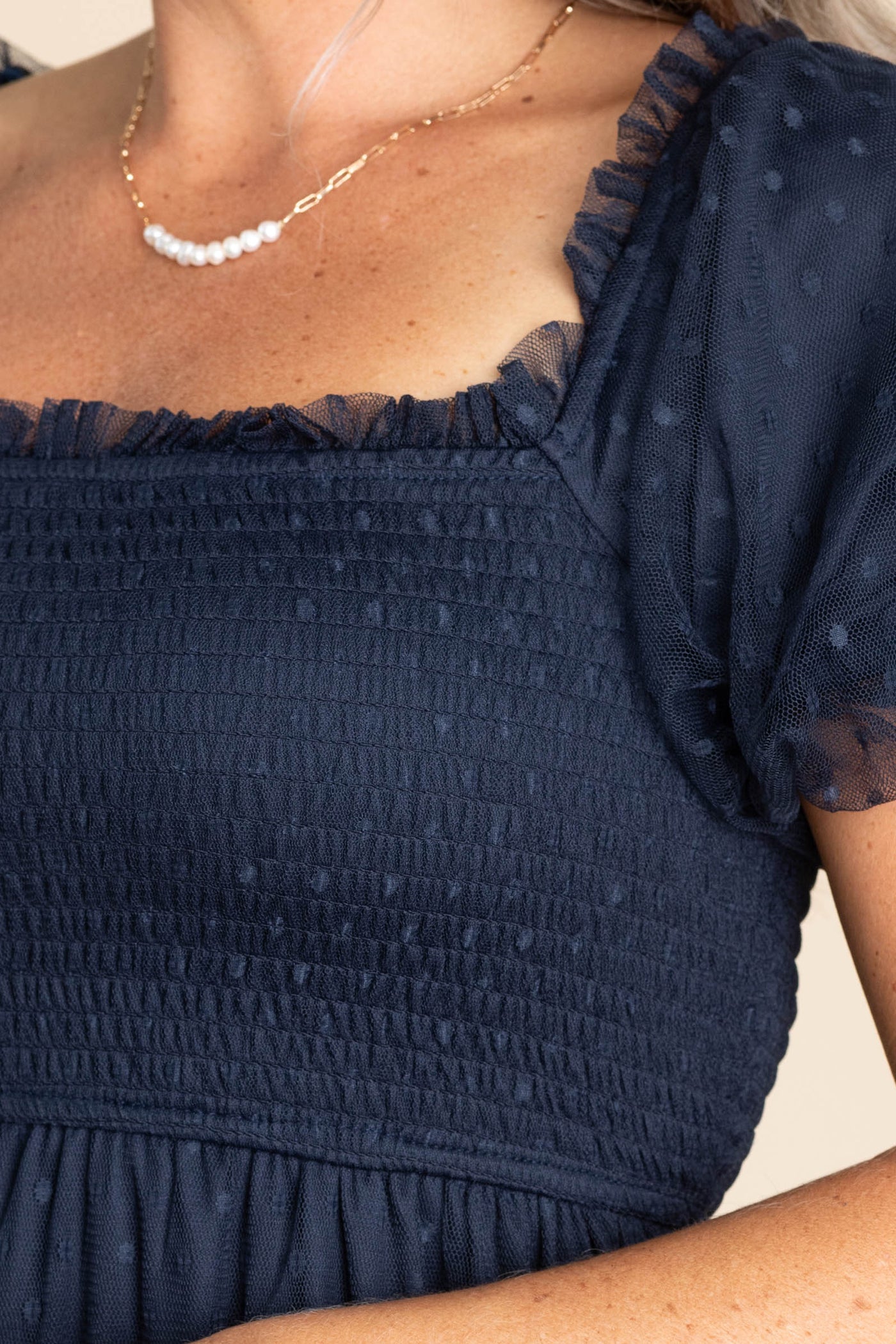 Navy Swiss Dot Midi Dress