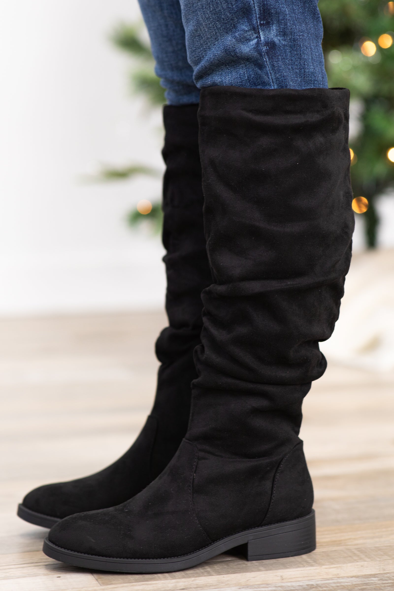 Black Faux Suede Slouchy Tall Boots