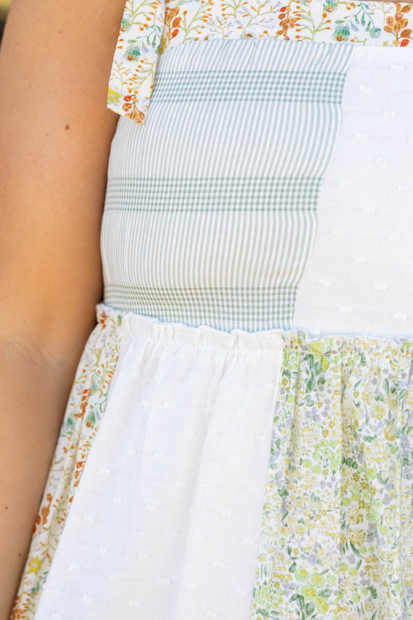 Ivory Patchwork Tie-shoulder Tiered Maxi Dress