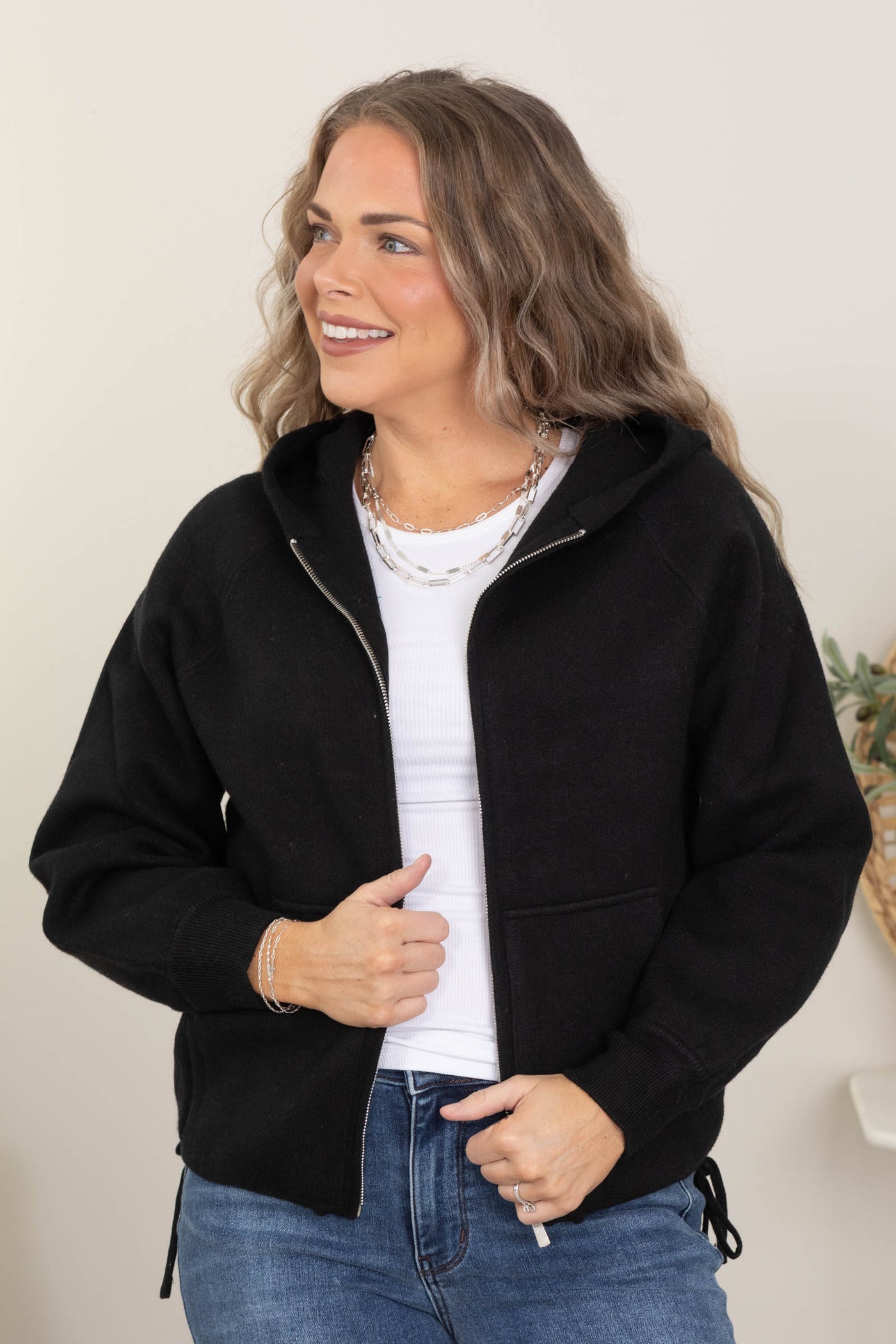 Black Zip Up Hoodie Sweater Jacket