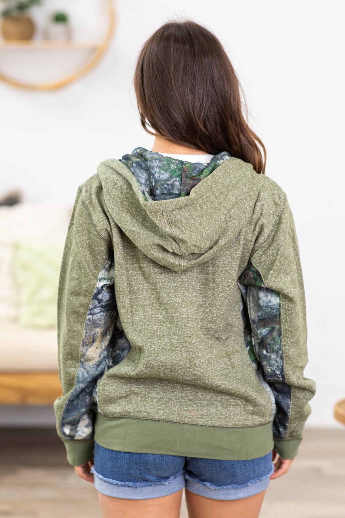 Olive Full Zip Sweatshirt With Camo - Filly Flair