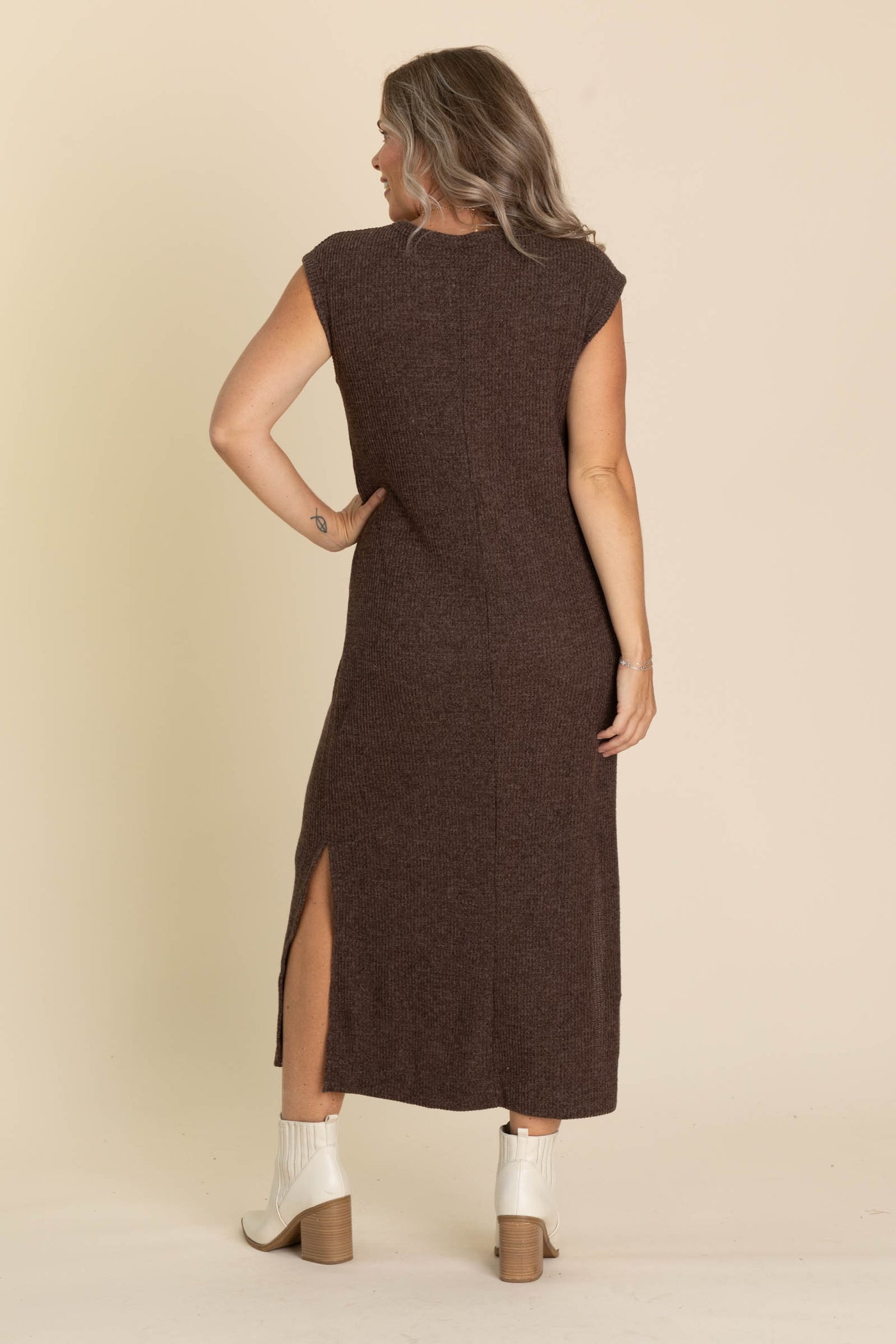 Brown Knit Long Sleeve Cowl Neck And Dress Set