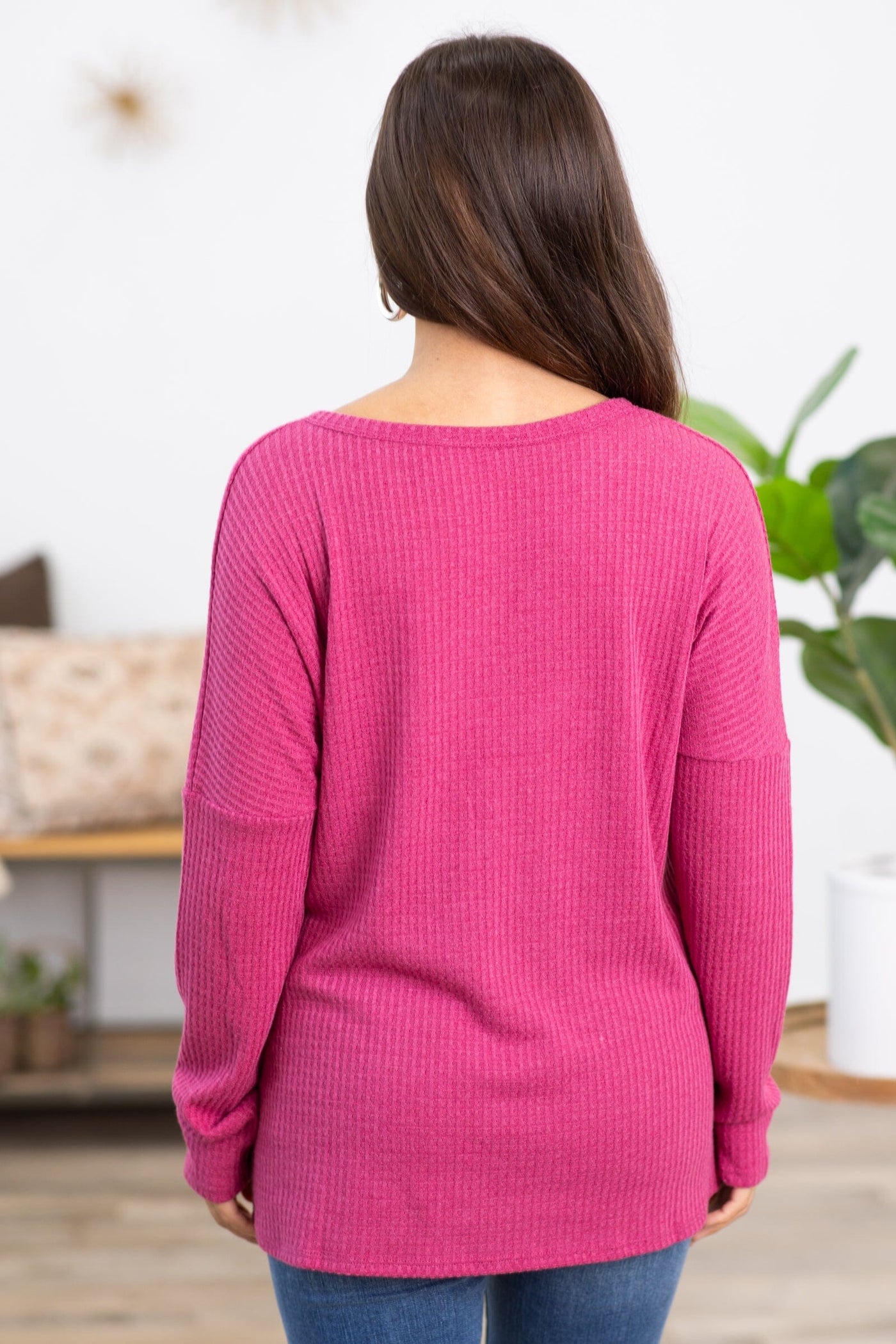 Berry Waffle Knit Pocket Detail Top - Filly Flair