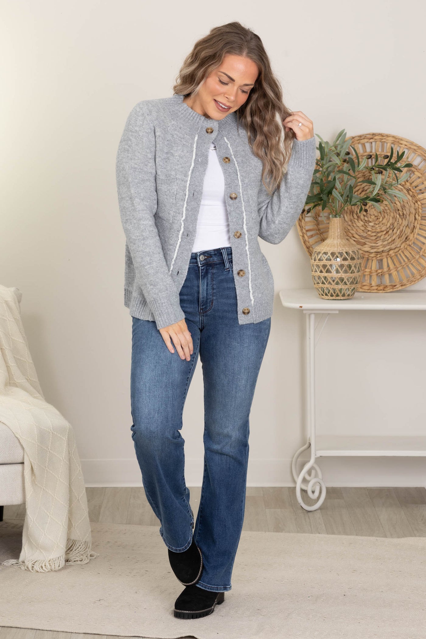 Heather Grey Sherpa Lined Button Down Jacket