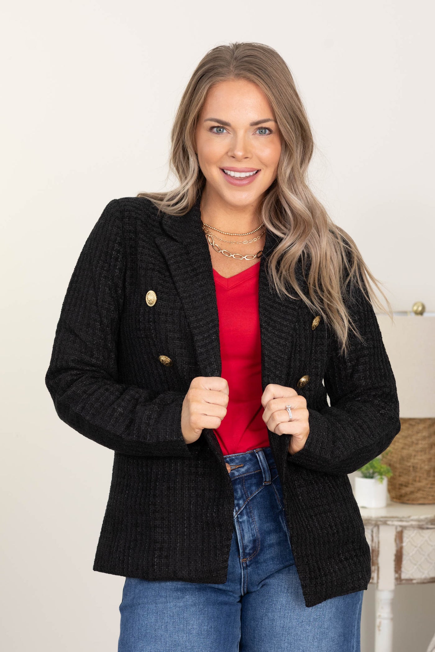 Black Tweed Blazer With Gold Lurex