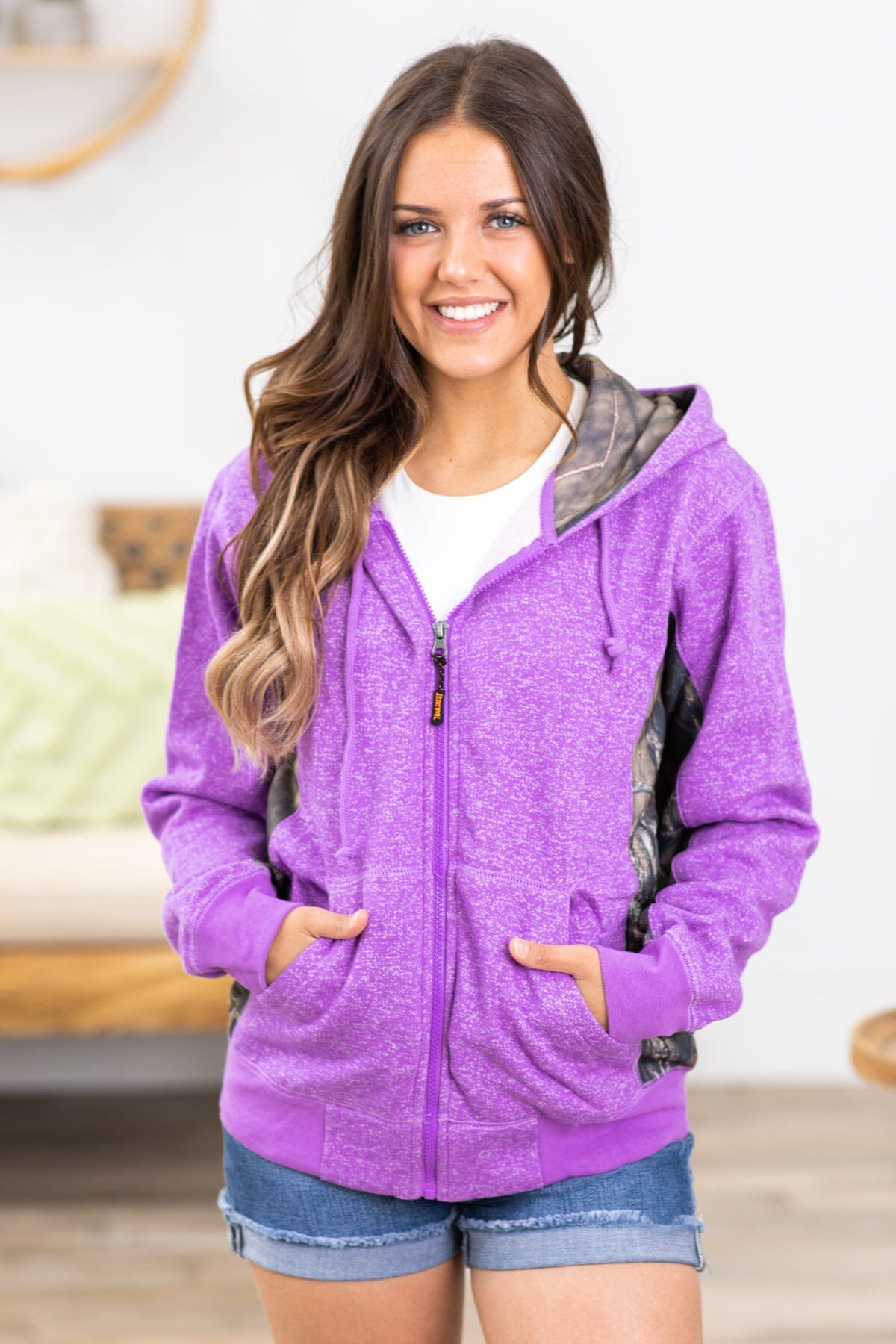 Purple Full Zip Sweatshirt With Camo - Filly Flair
