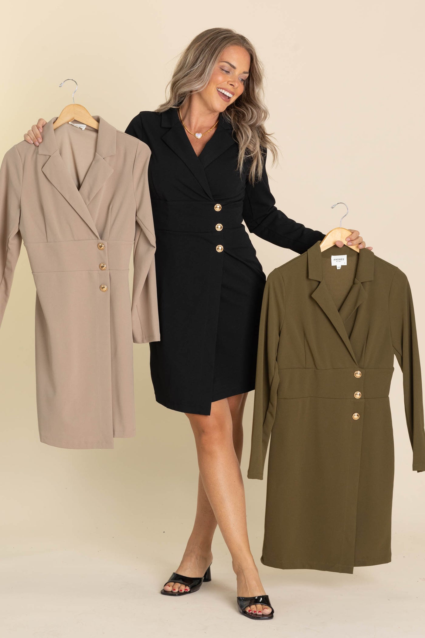 Blazer Dresses With Golden Buttons Detail