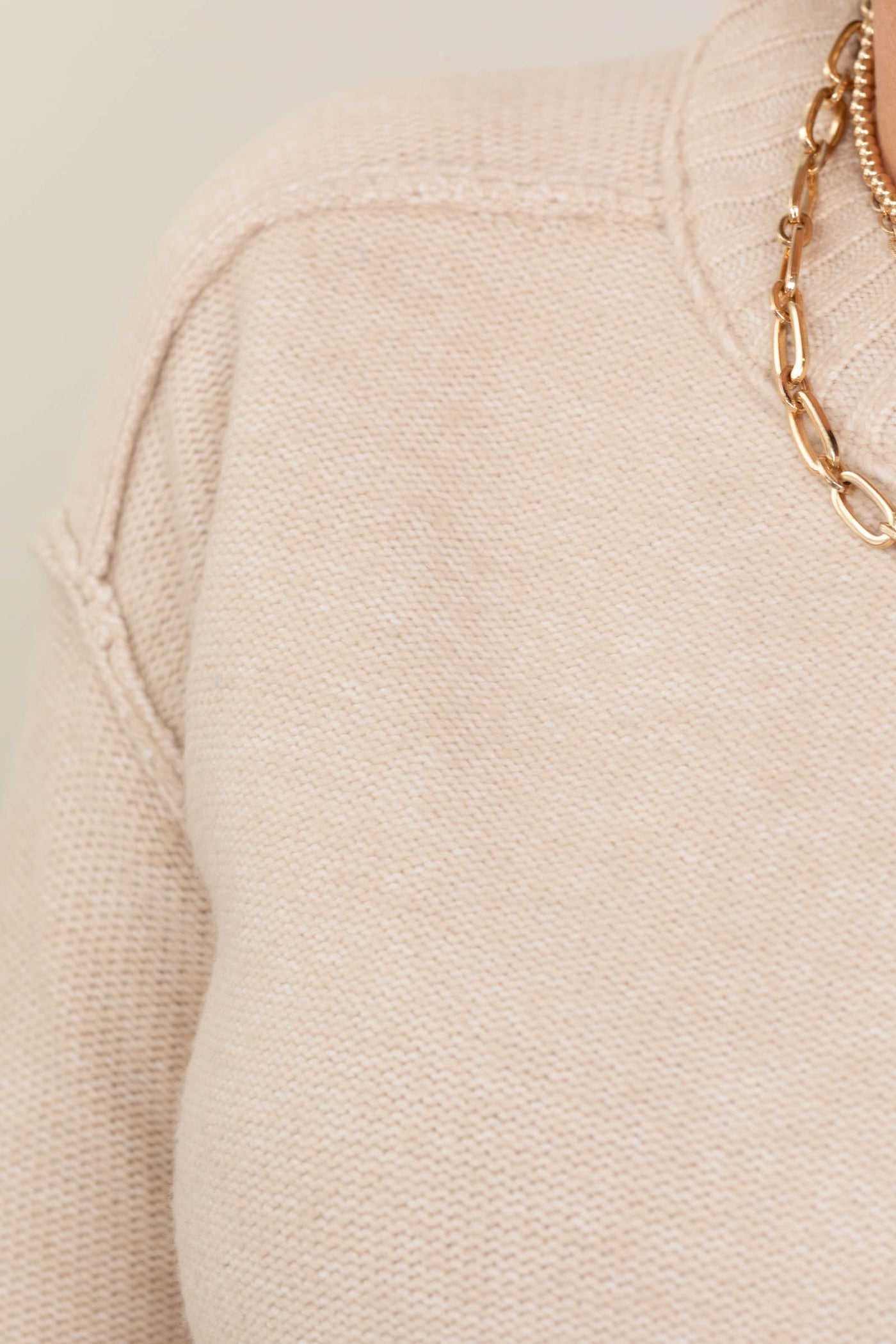 Beige Outside Seam Detail Knit Sweater