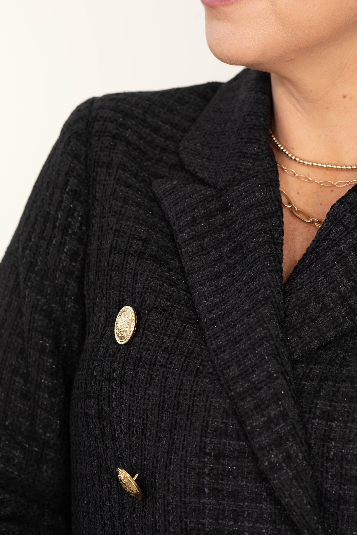 Black Tweed Blazer With Gold Lurex