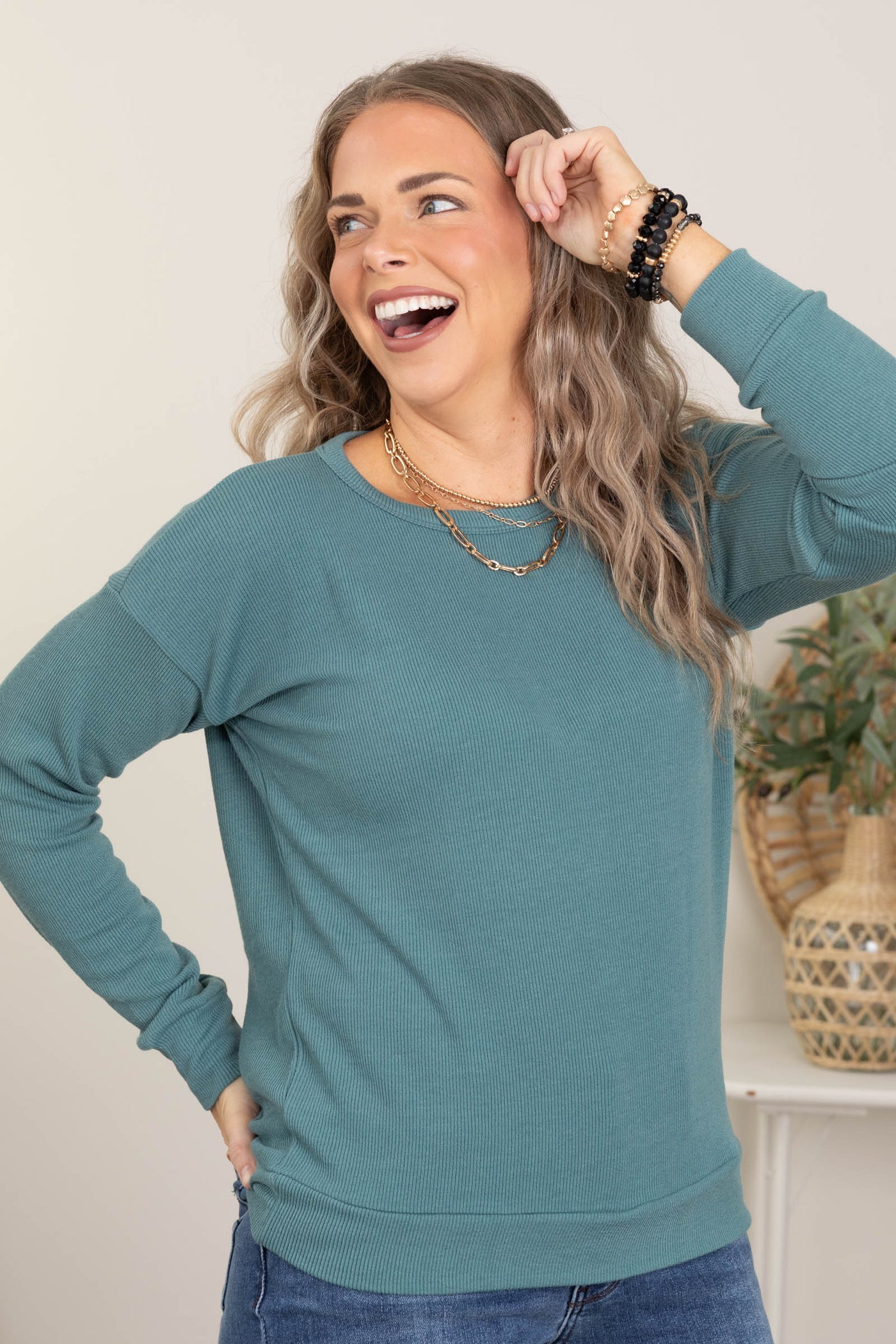 Long Sleeve Monaco Rib Textured Knit Tops