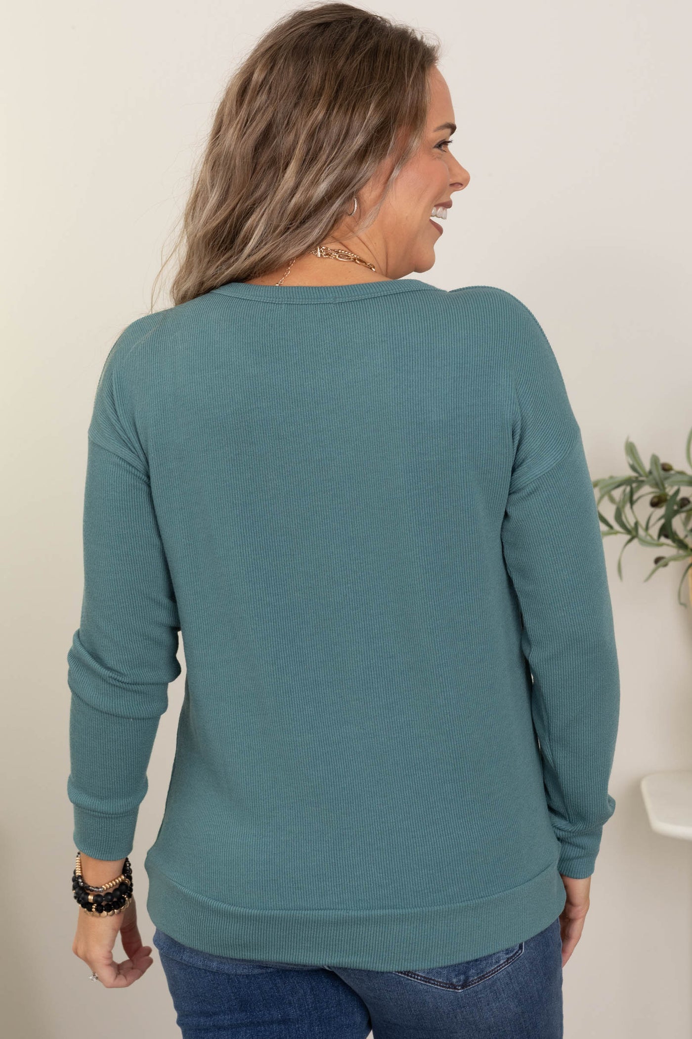 Long Sleeve Monaco Rib Textured Knit Tops